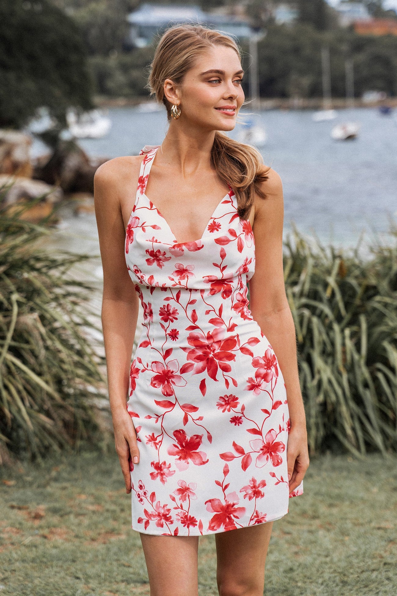 Floral Print Cowl Neck Dress