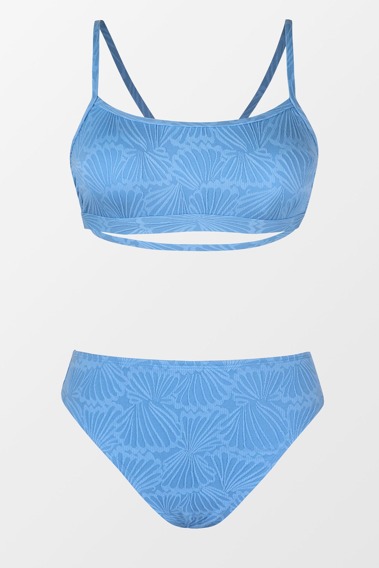 Blue Texture Lace-Up Top & Cheeky Bikini Set