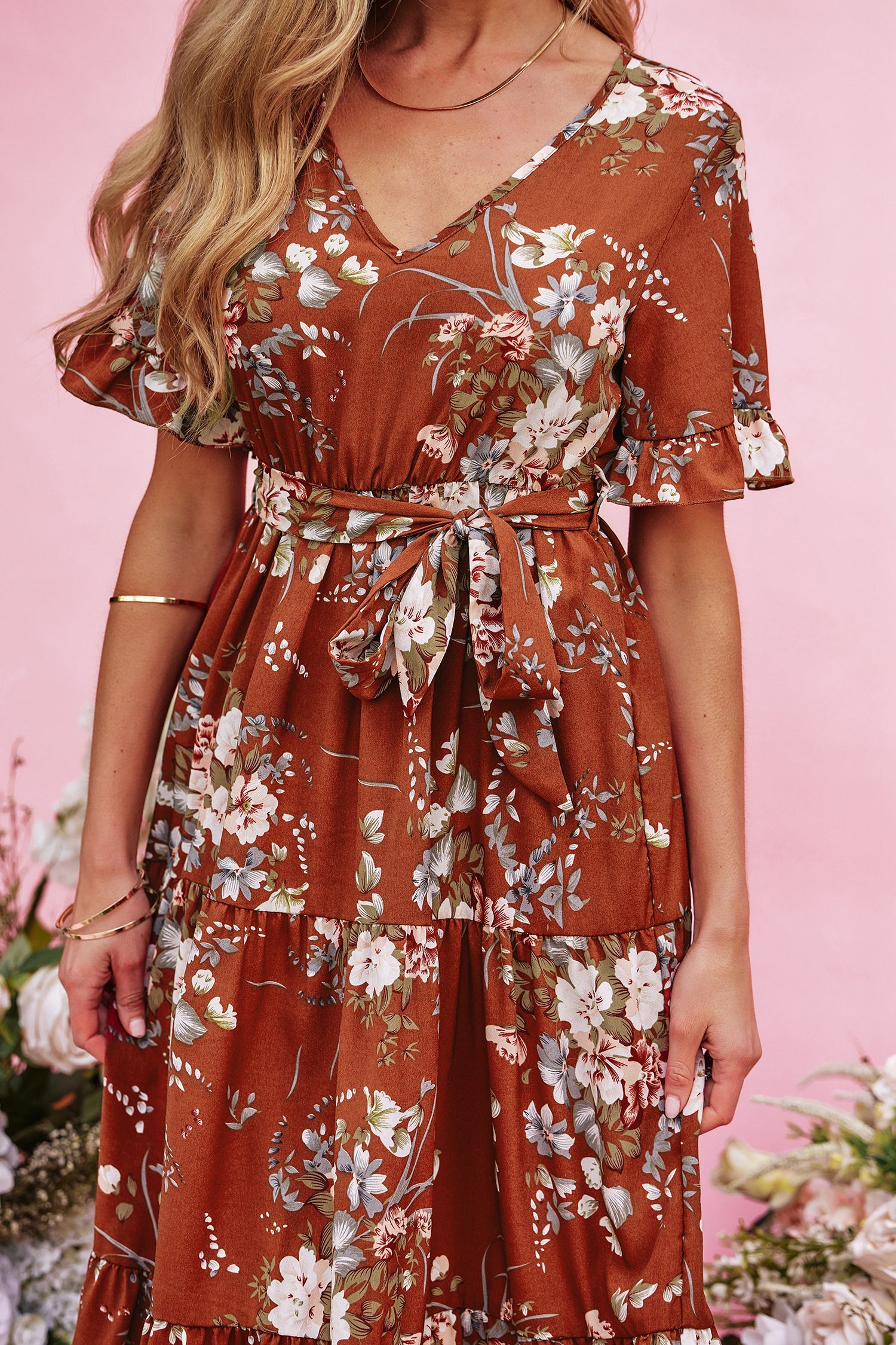 Devotion Belted Floral Print Dress