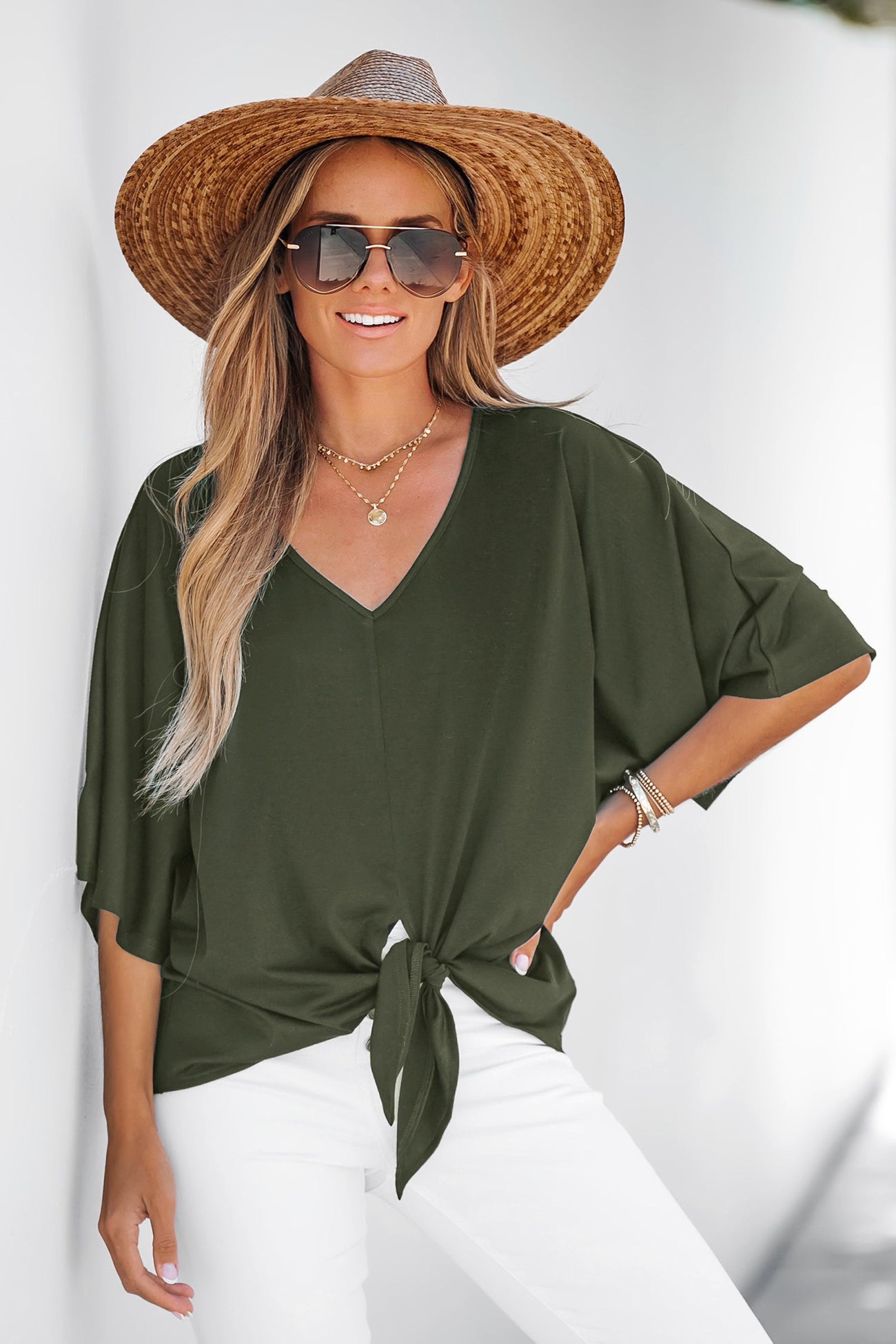 Breezy Tie Front Dolman Sleeve Top