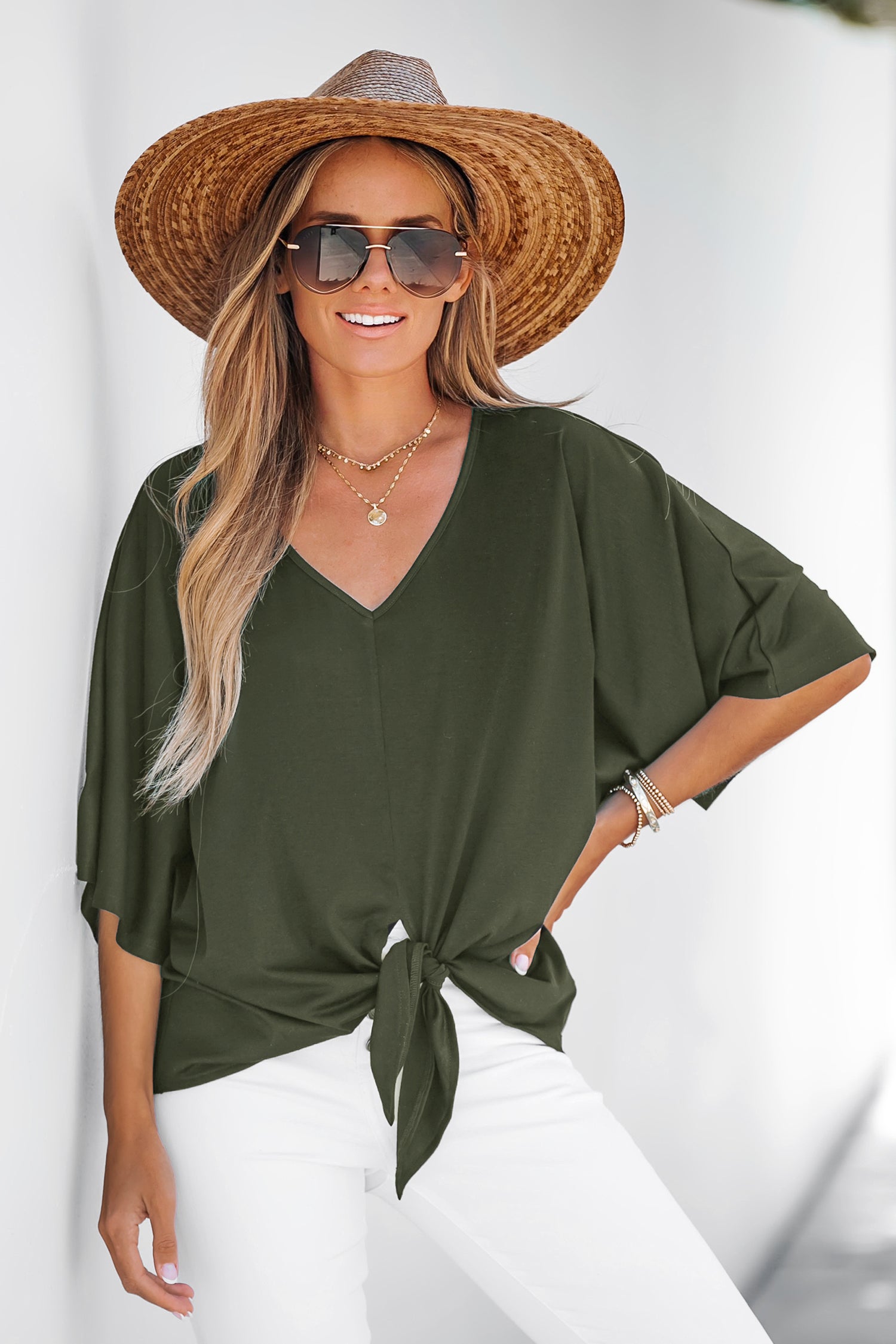 Breezy Tie Front Dolman Sleeve Top