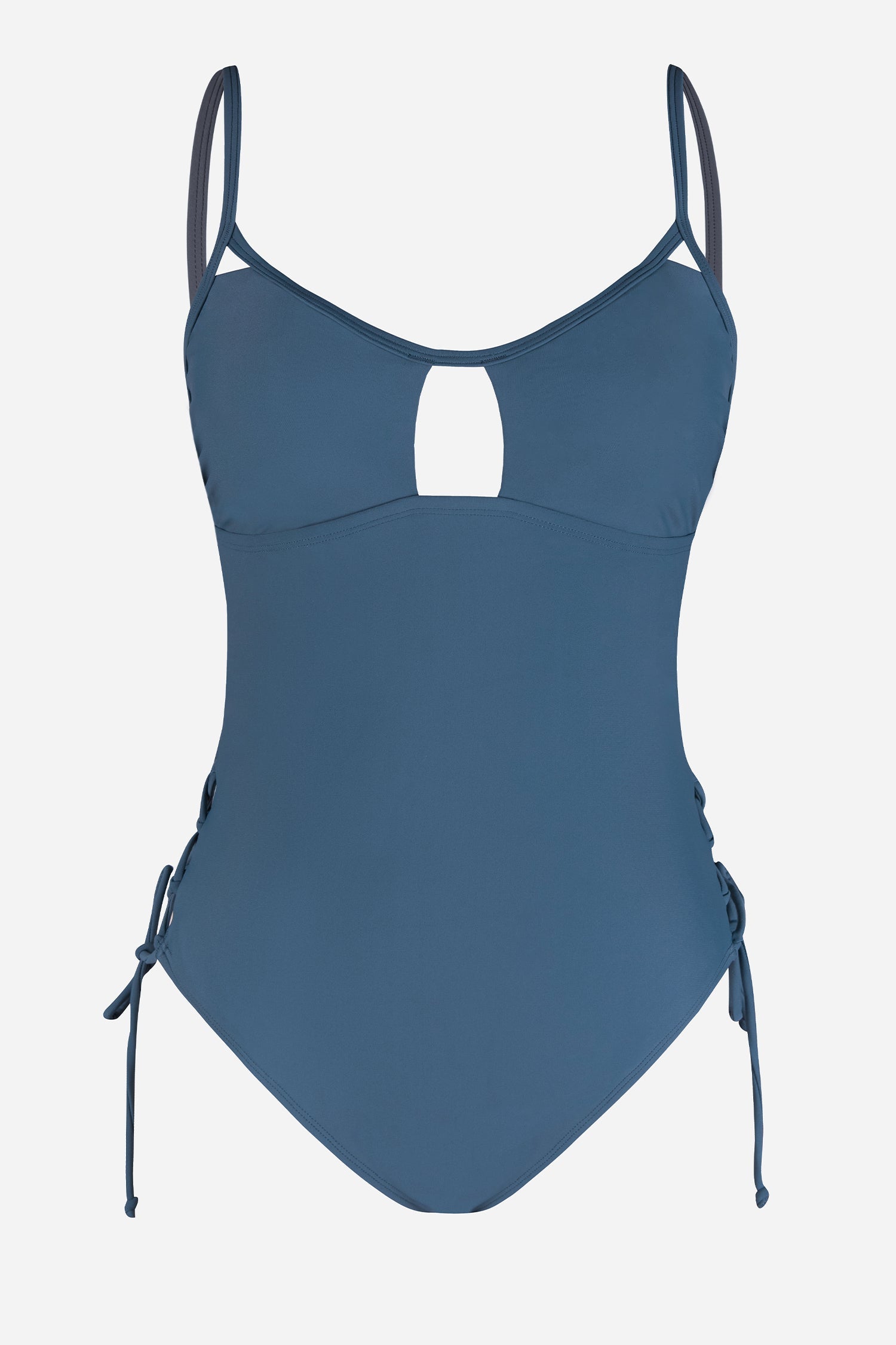Midnight Blue Lace-Up Cutout One Piece Swimsuit