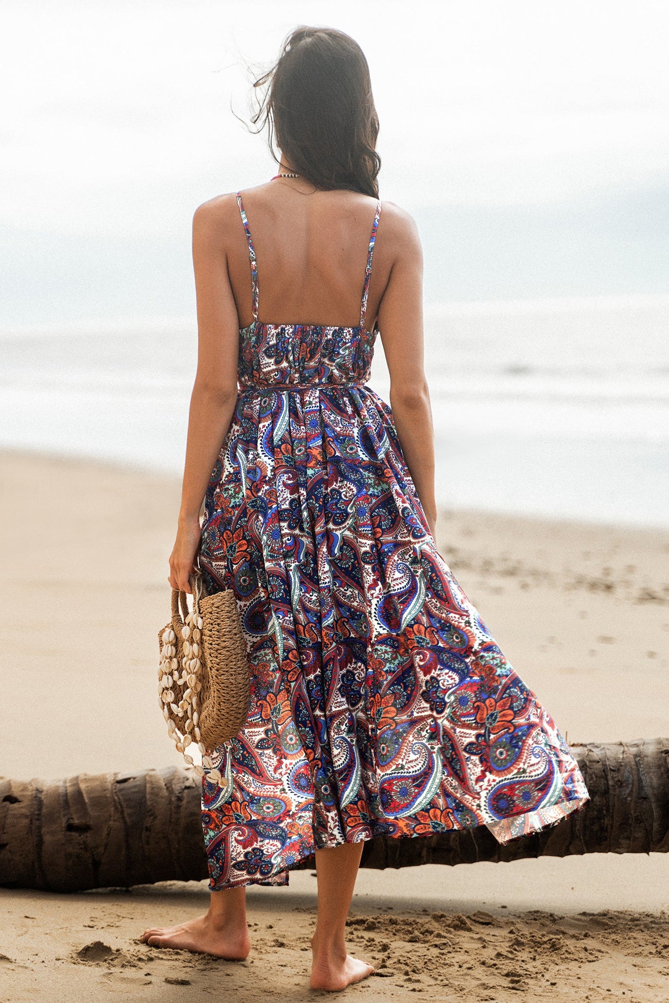 Paisley Print Belted Maxi Dress