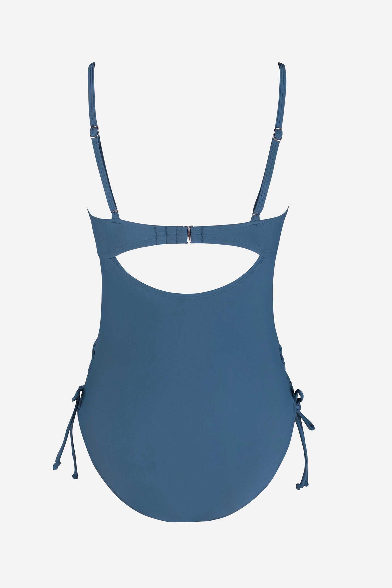 Midnight Blue Lace-Up Cutout One Piece Swimsuit