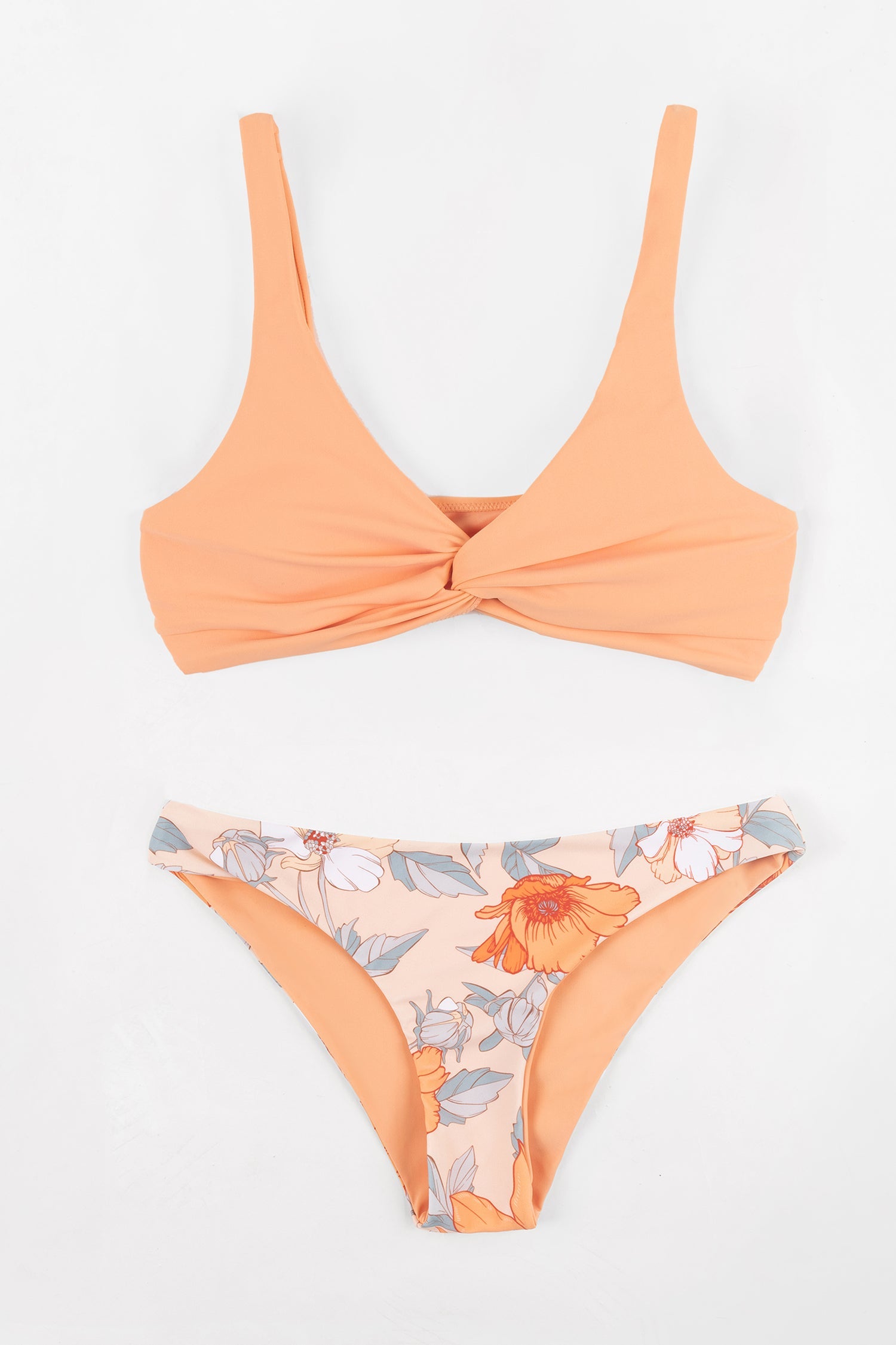 Romantic Flower Twist-Front Bralette and Hipster Bikini Set
