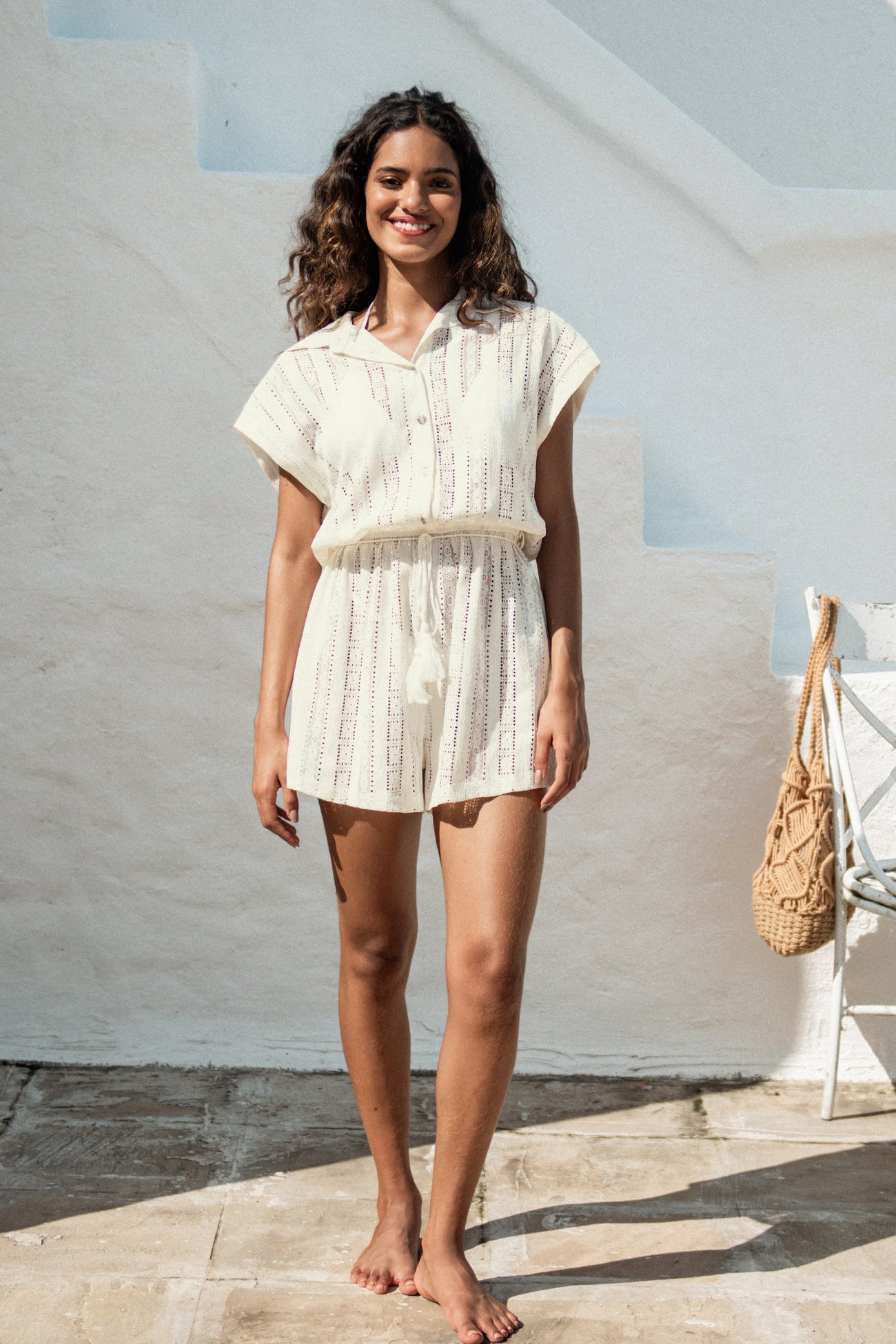 Eyelet Tassel Tie Romper