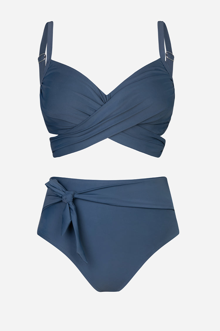 Wrap Bralette & Knotted Sash High Waist Plus Size Bikini Set