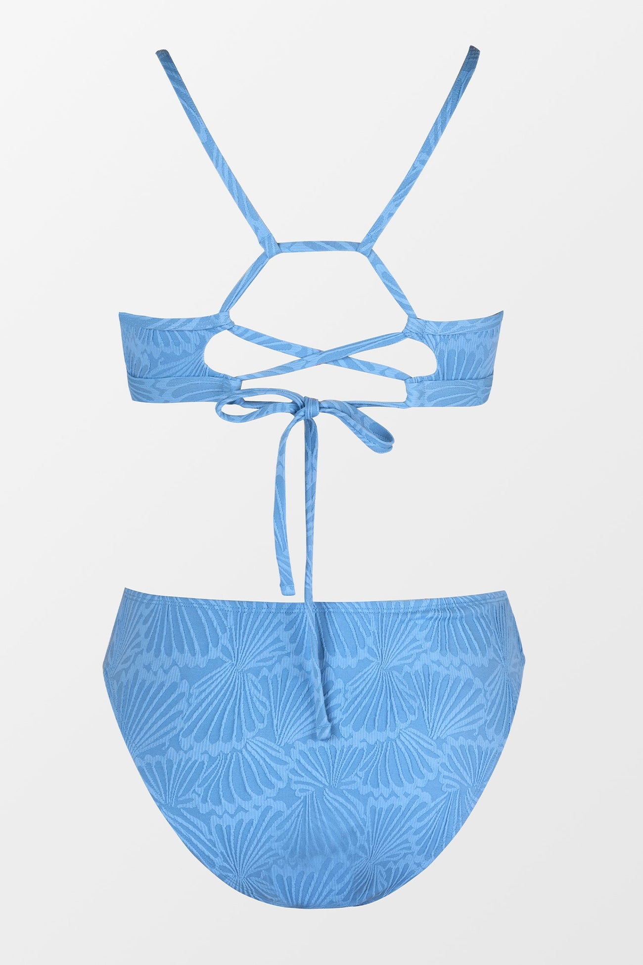 Blue Texture Lace-Up Top & Cheeky Bikini Set