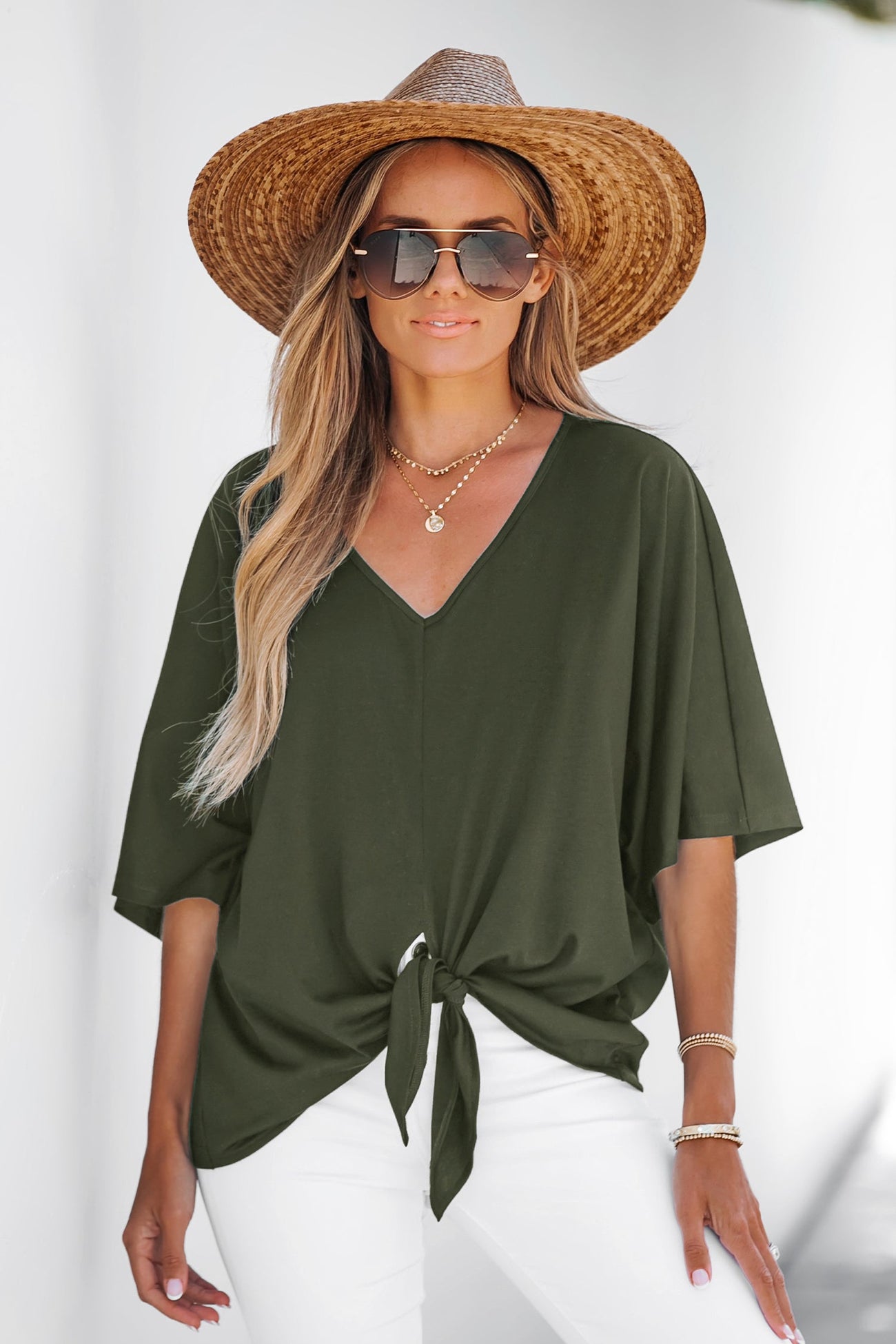 Breezy Tie Front Dolman Sleeve Top