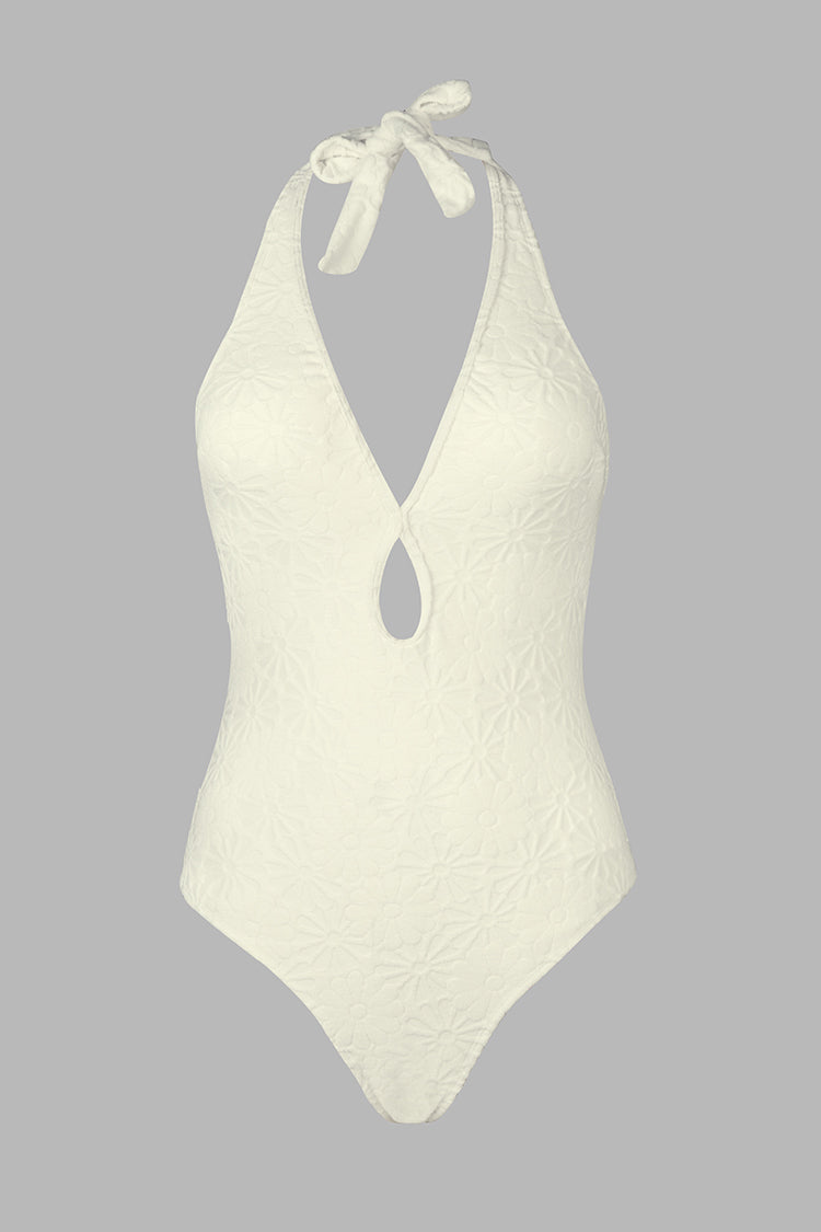 Plunge Halter Cutout One Piece Swimsuit