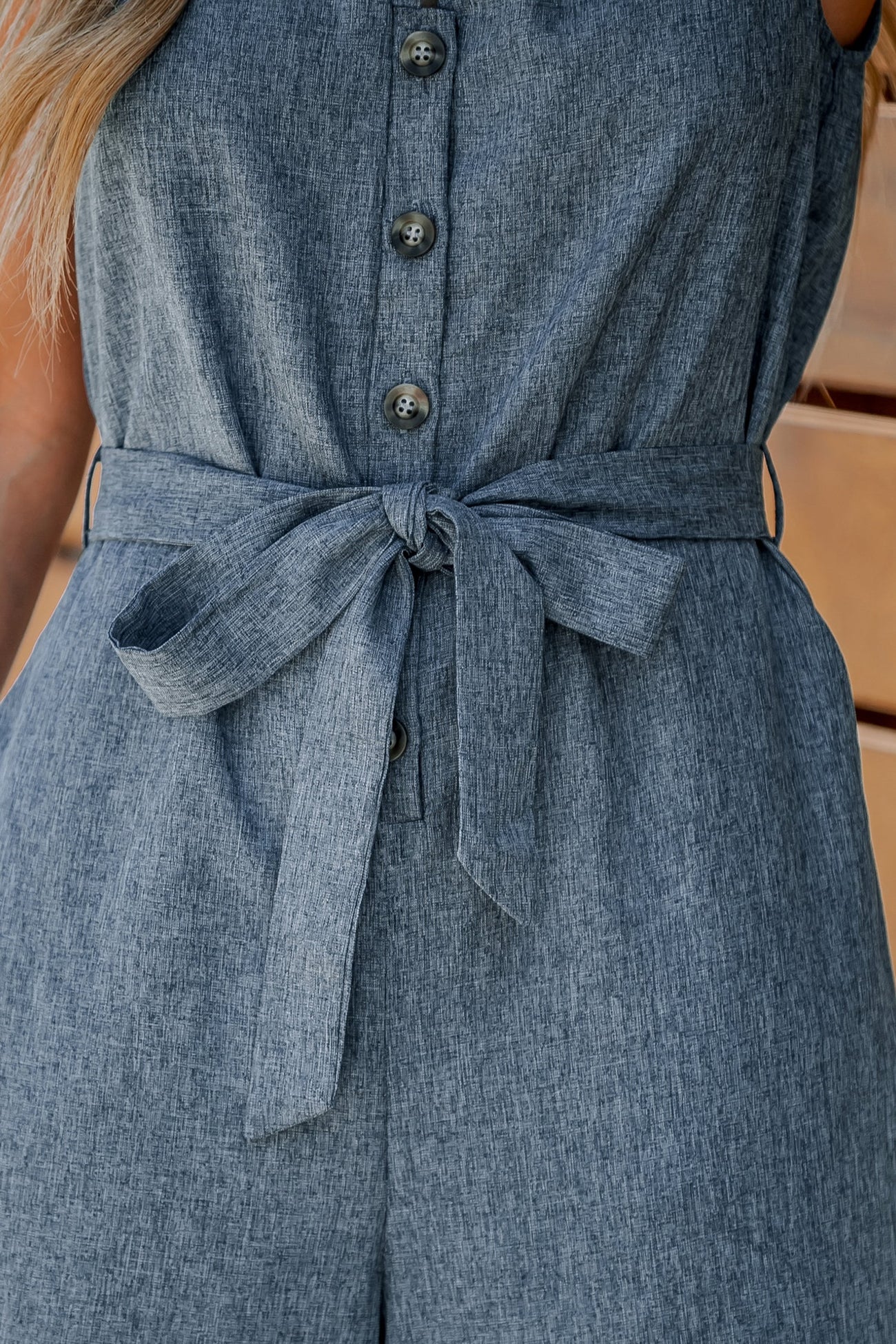 Belted V-Neck Buttoned Jumpsuit