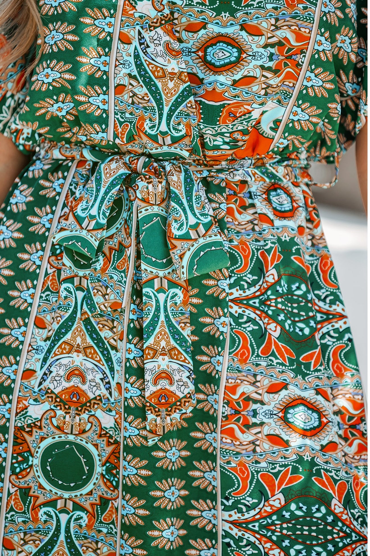 Belted Floral Paisley Print Maxi Dress