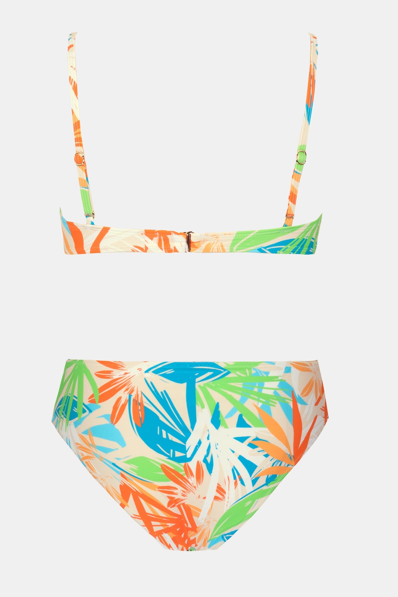 Abstract Tropical Leaf Tassel Underwire Top & Mid Rise Bikini Set