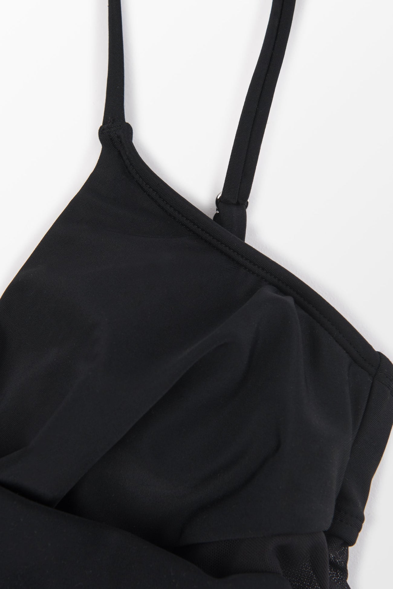 Forest Adventure Solid Mesh Wrap Front Cutout Black One Piece Swimsuit