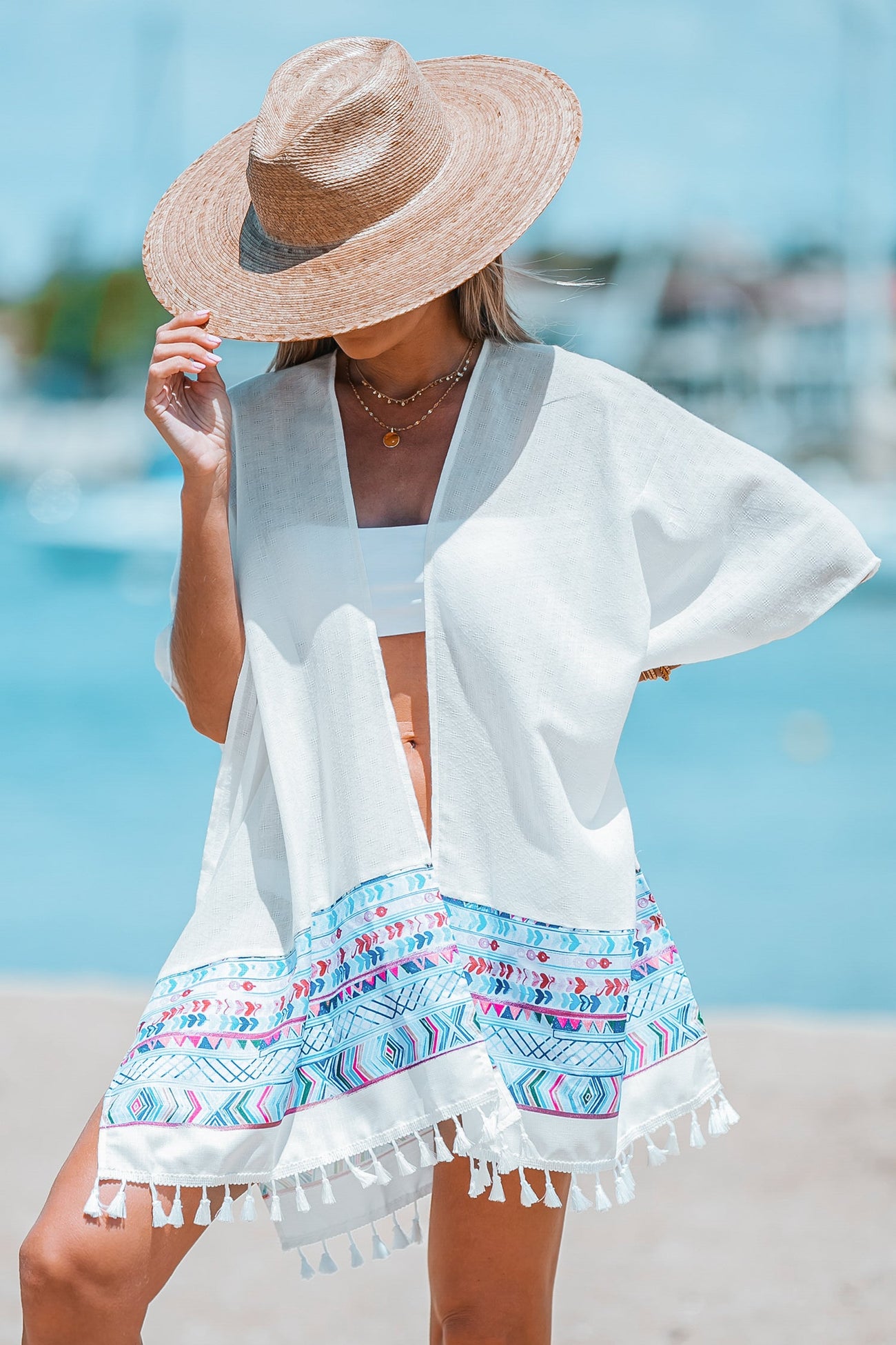Tribal Print Tassel Trim Cover-Up Kimono