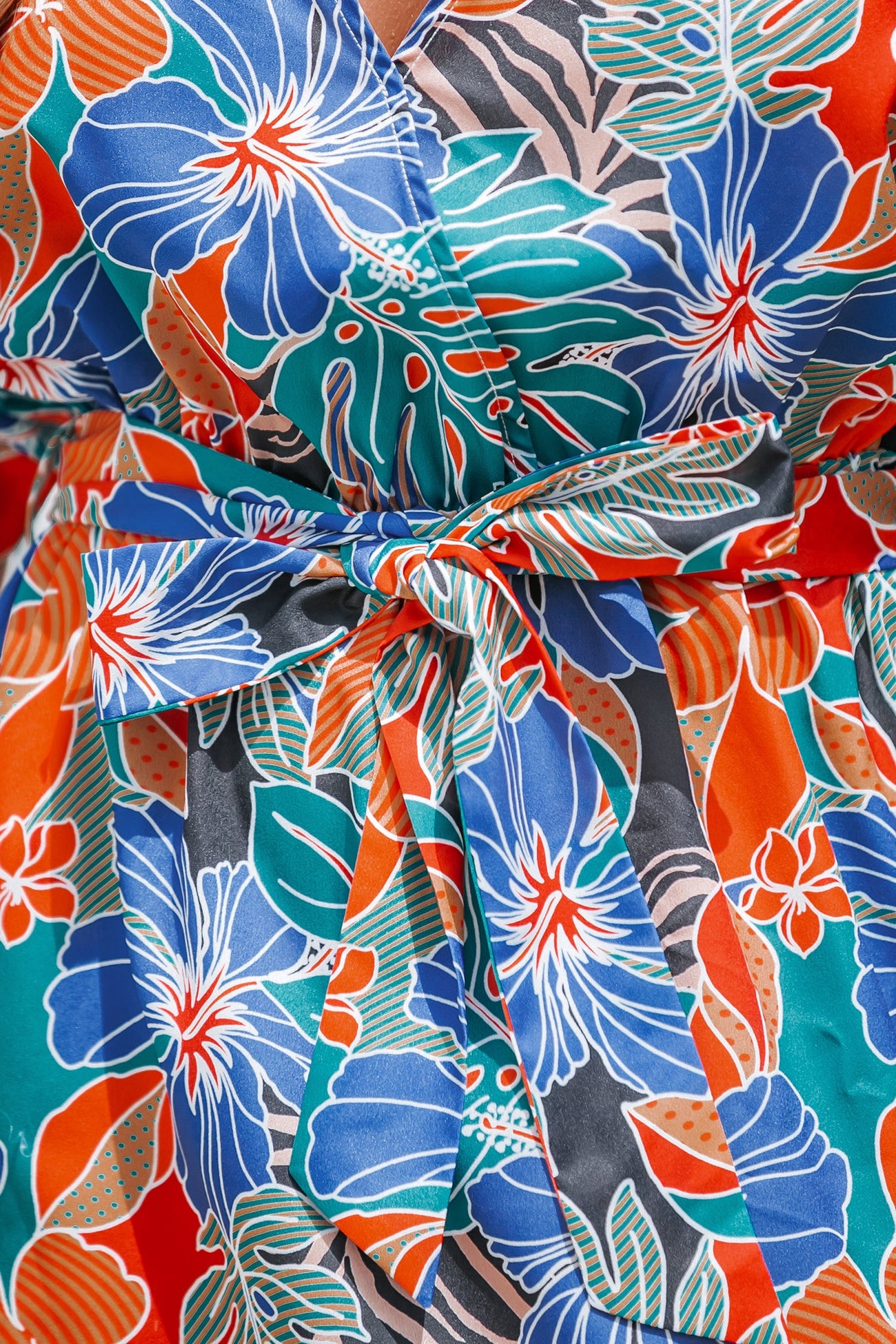 Belted Tropical Floral Print Maxi Dress