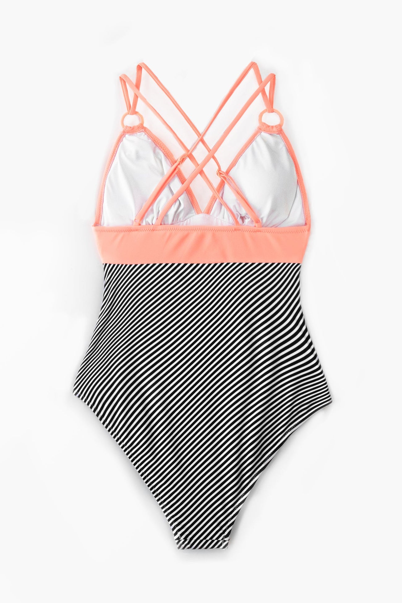 Peachy and Striped Gathered One Piece Swimsuit