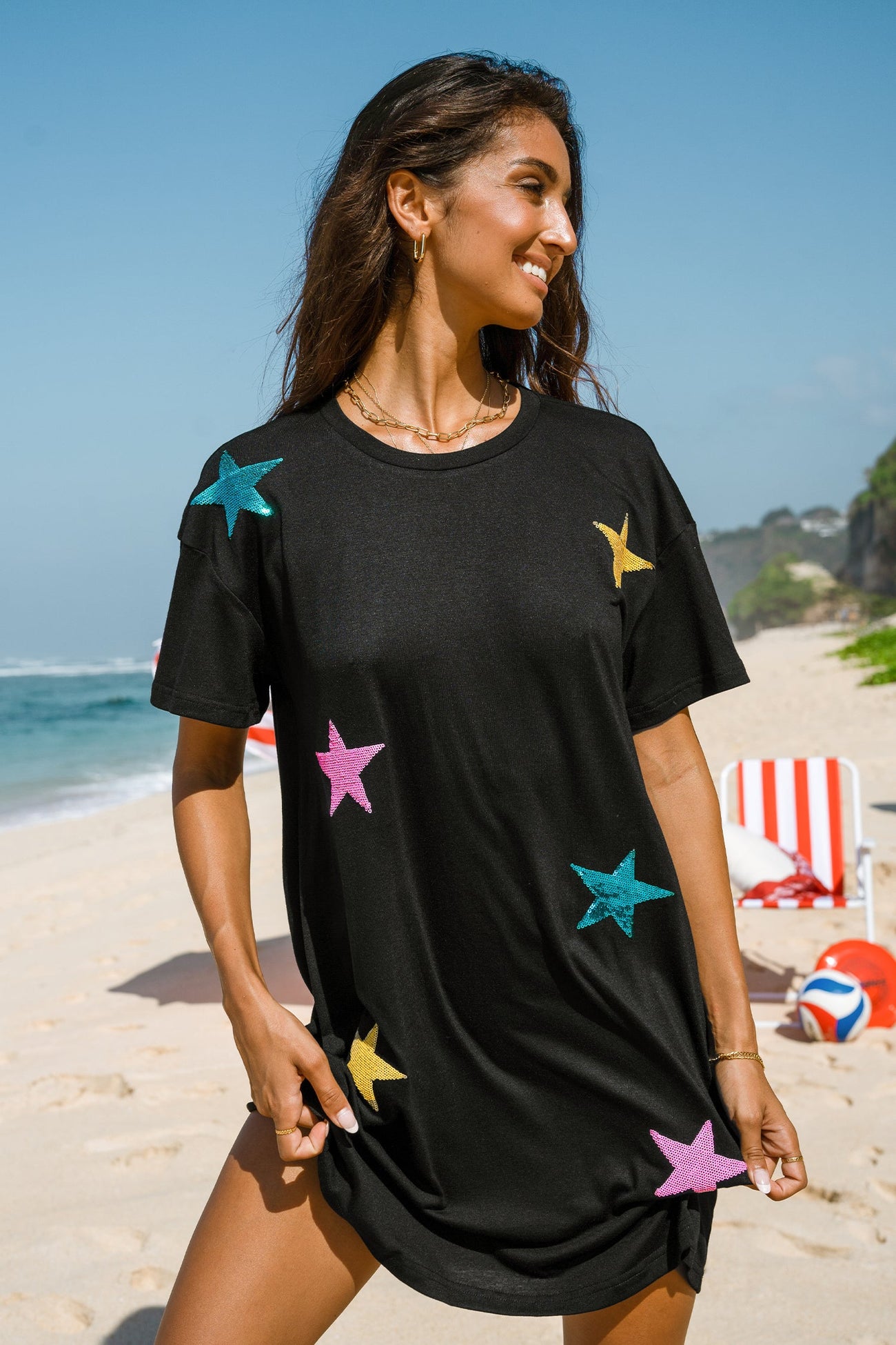 Sequin Star Embroidered Mini Dress