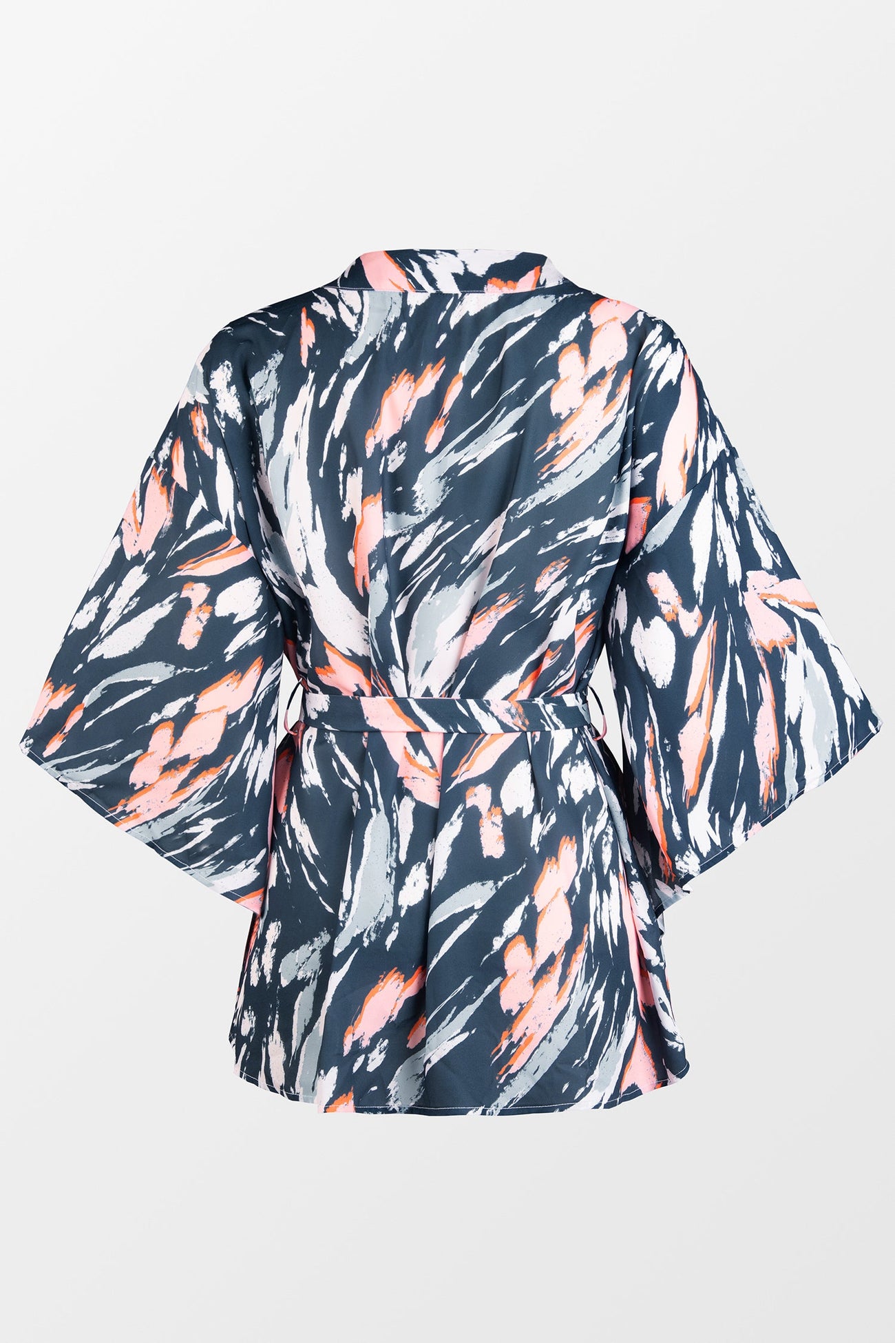Multicolored Abstract Print Belted Cover-Up Kimono