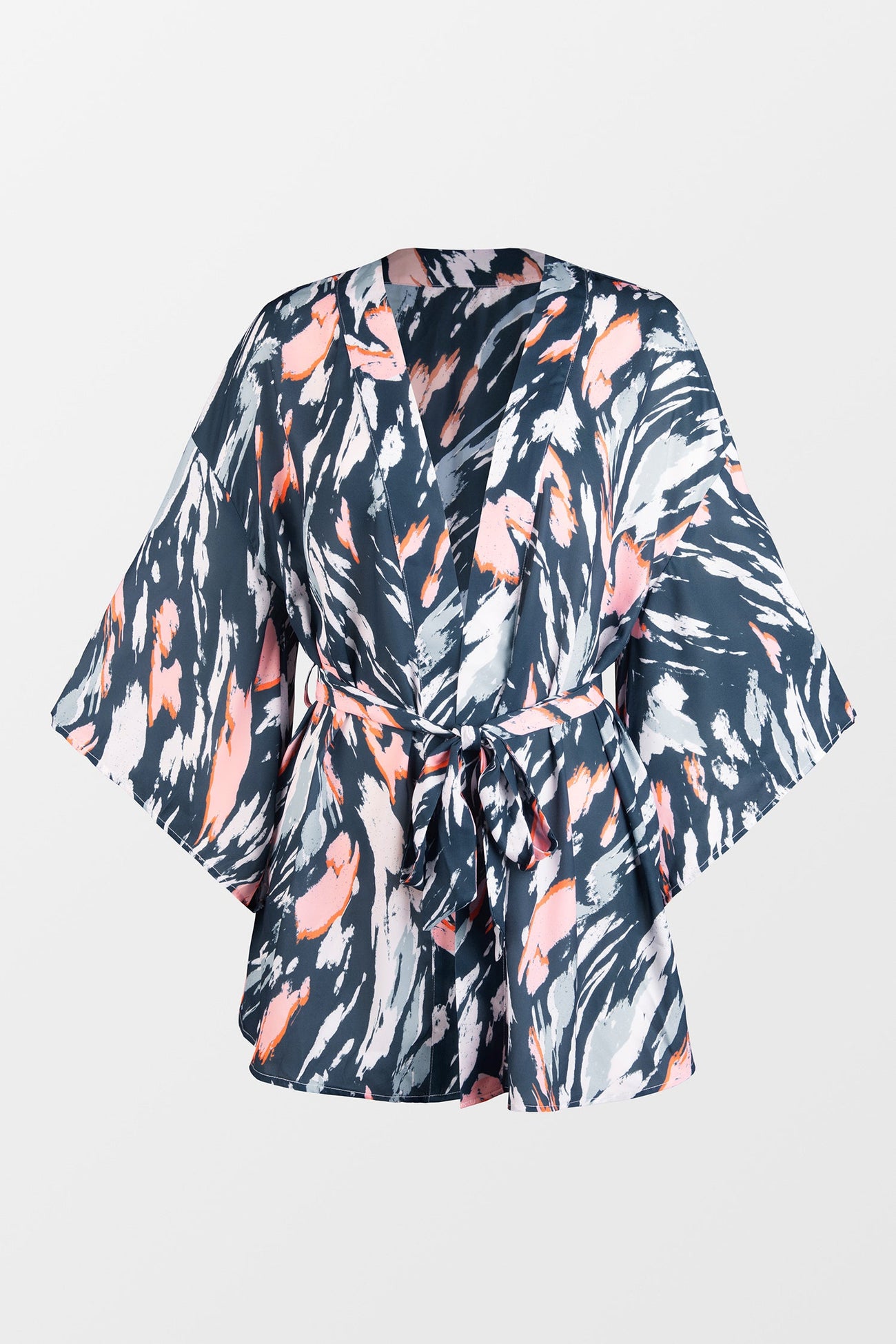 Multicolored Abstract Print Belted Cover-Up Kimono