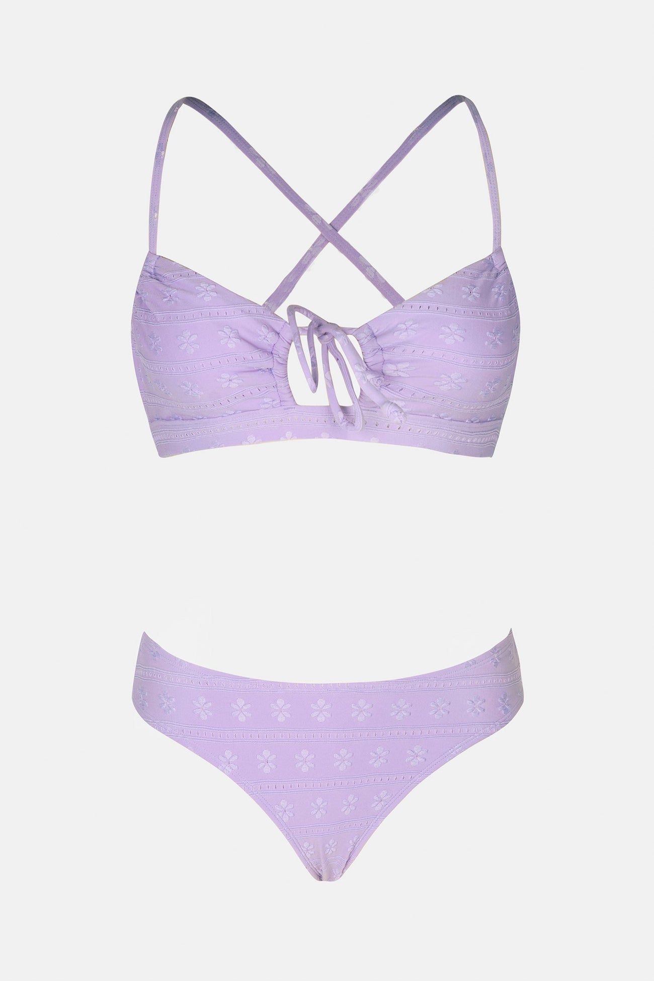 Daisy Eyelet Cinched Cutout Top & Hipster Bikini Set