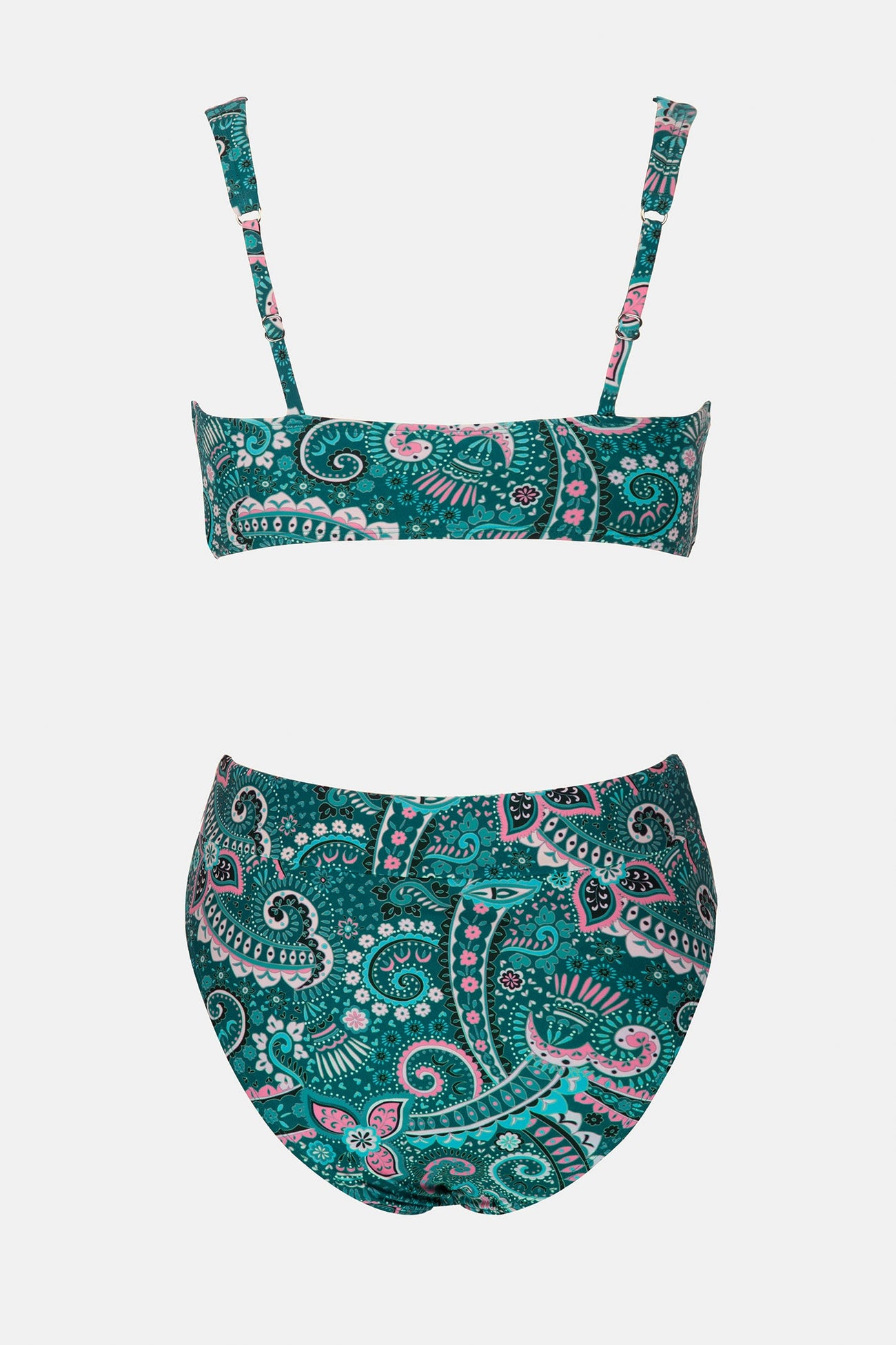 Spring Paisley Fringe Front Top & Banded High Waist Bikini Set