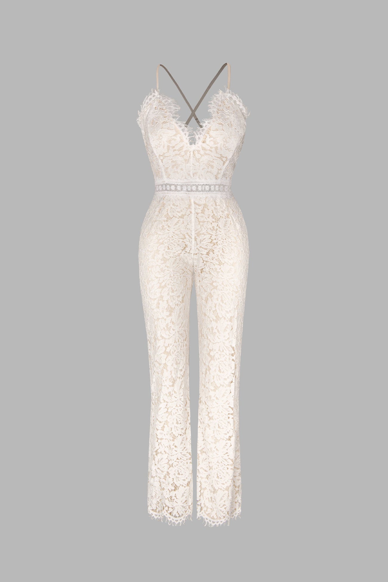 X Madison Beach Wedding Honeymoon Lace Strappy Fitted Jumpsuit