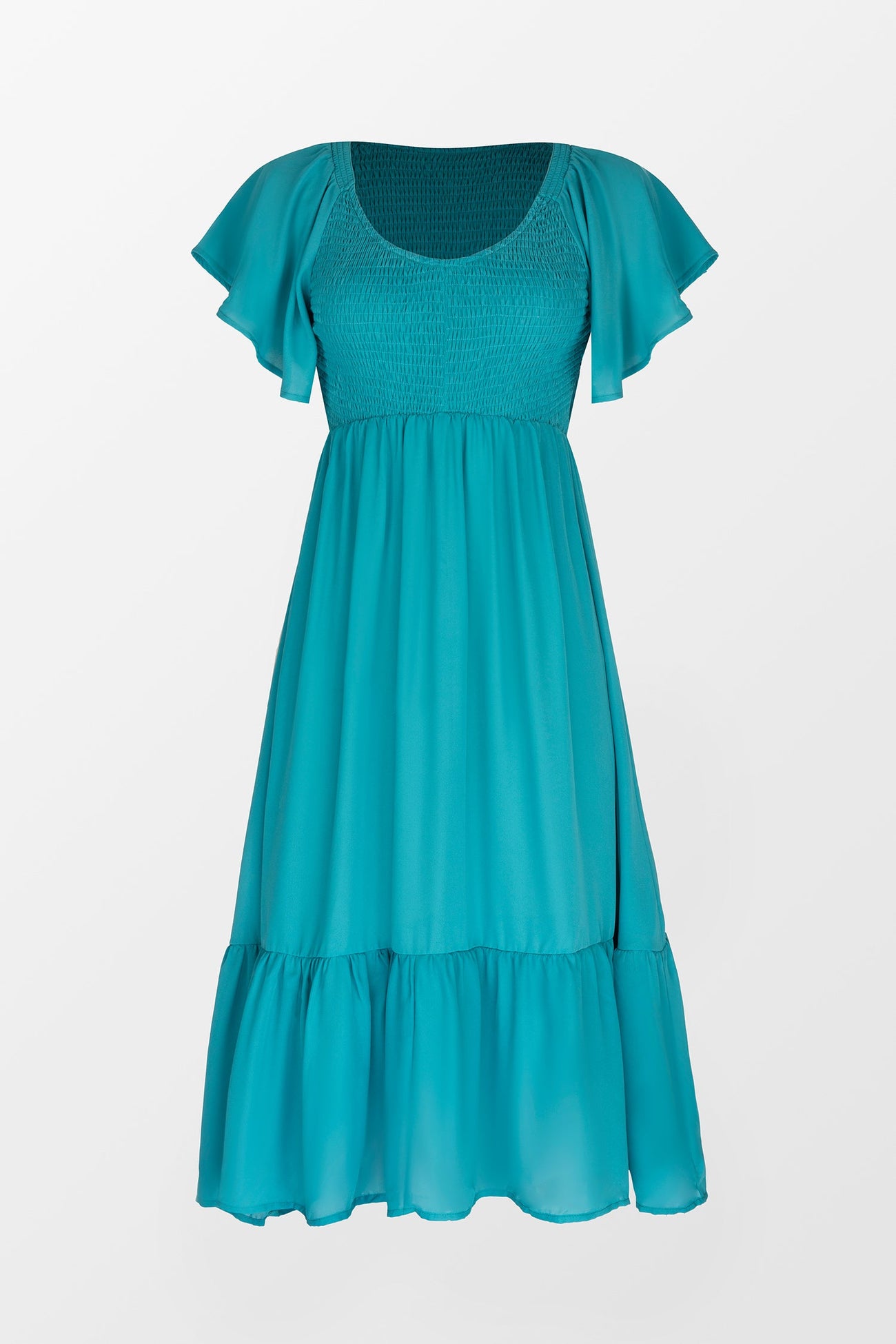 Ocean Blue Smocked Ruffled Dress