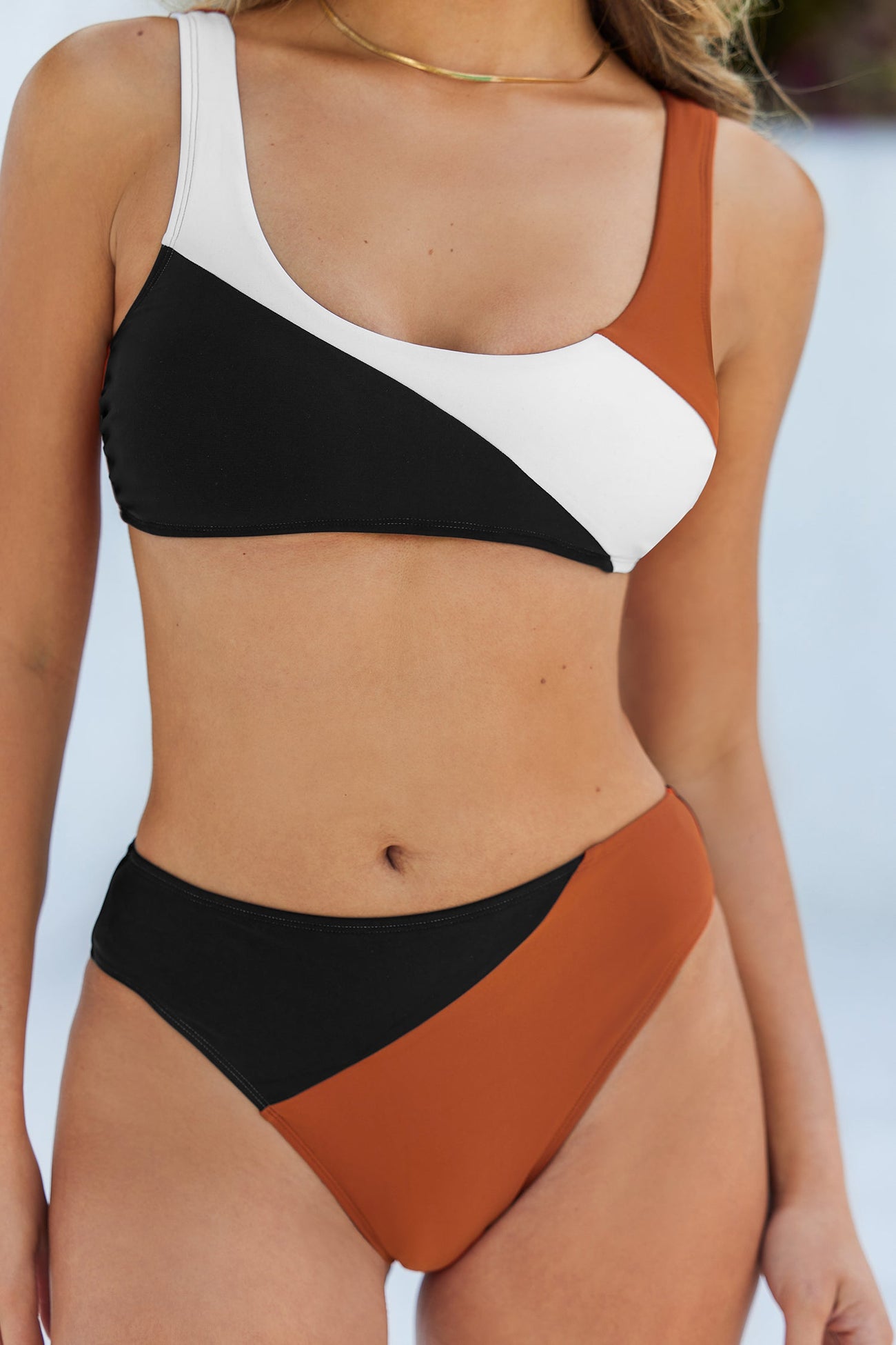 Colorblock Colombia Coast Scoop Bralette & High Waist Bikini Set