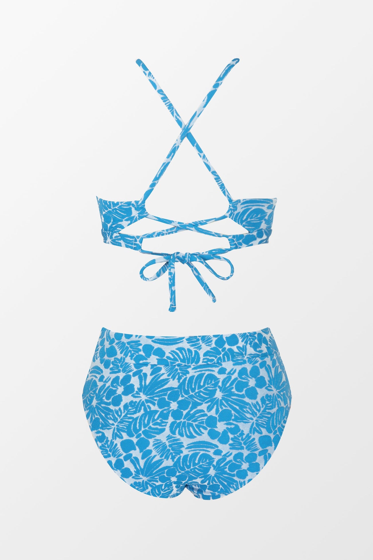 Breeze Palm Jacquard Lace-Back Top & High Waist Bikini Set