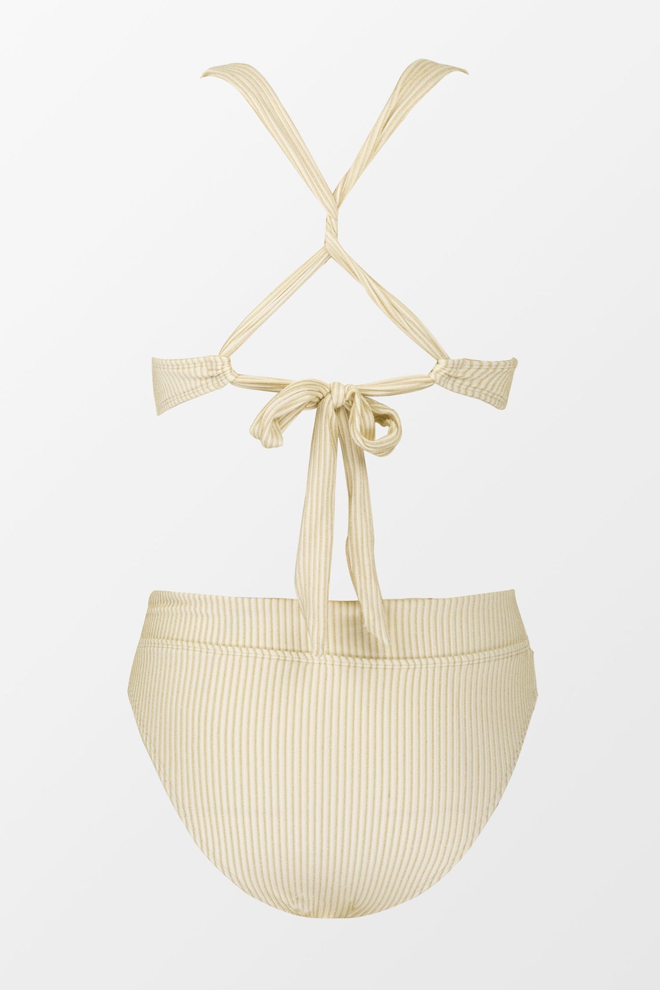 Oatmeal Lurex Wrap Back Tie Top & Overlap High Waist Bikini Set
