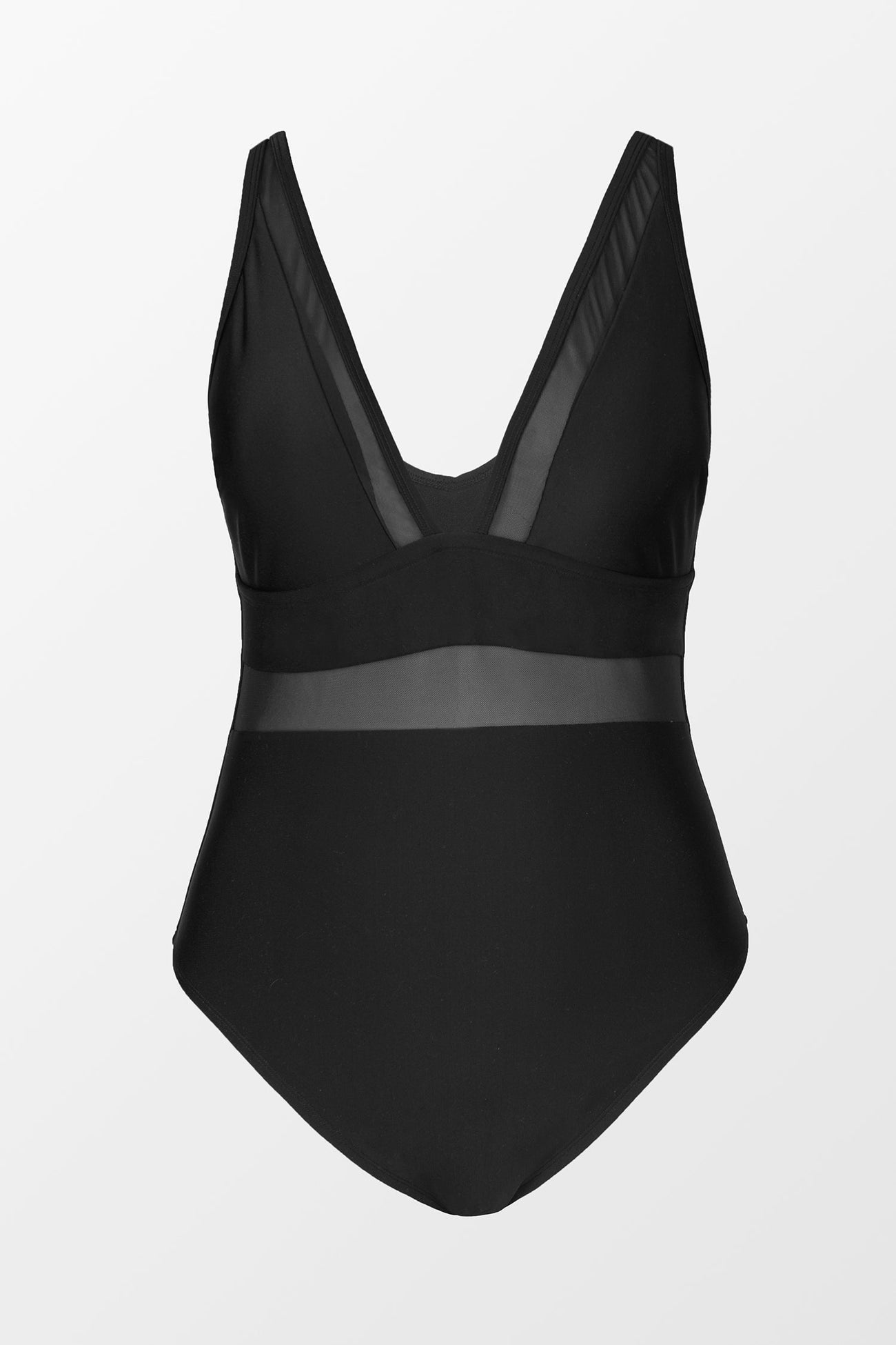Omniscient Solid Mesh Panel Tummy Control Black Plus Size One Piece