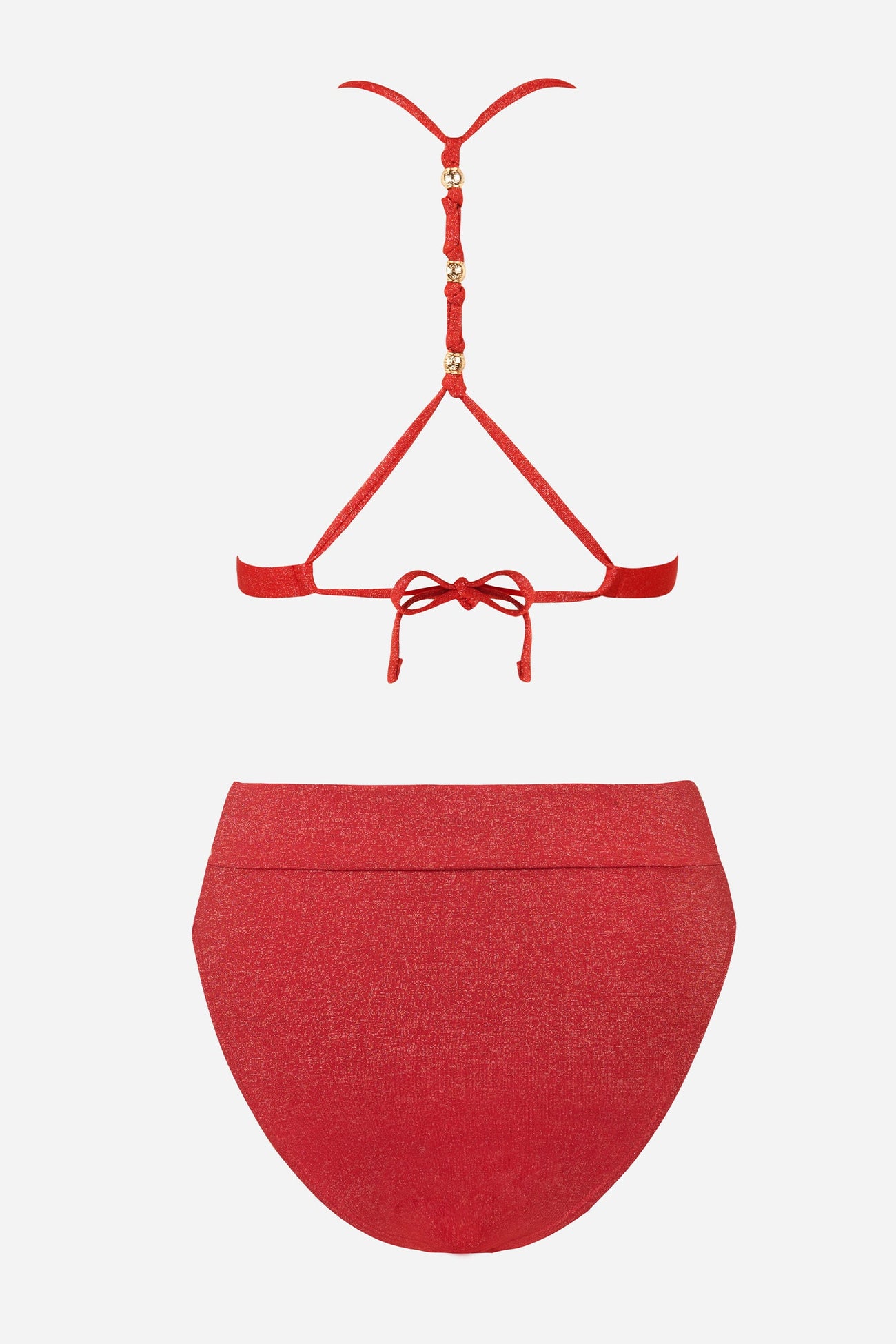 Sparkling Lurex Knotted Triangle Top & High Waist Bikini Set