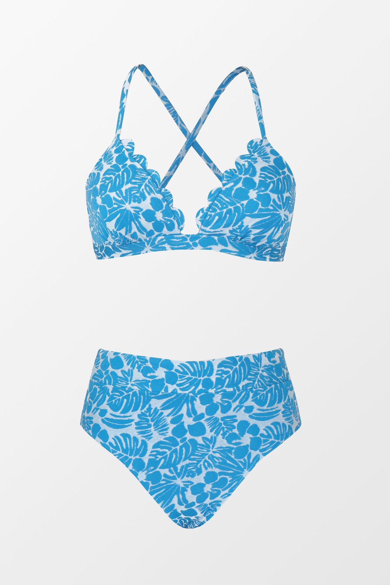 Breeze Palm Jacquard Lace-Back Top & High Waist Bikini Set