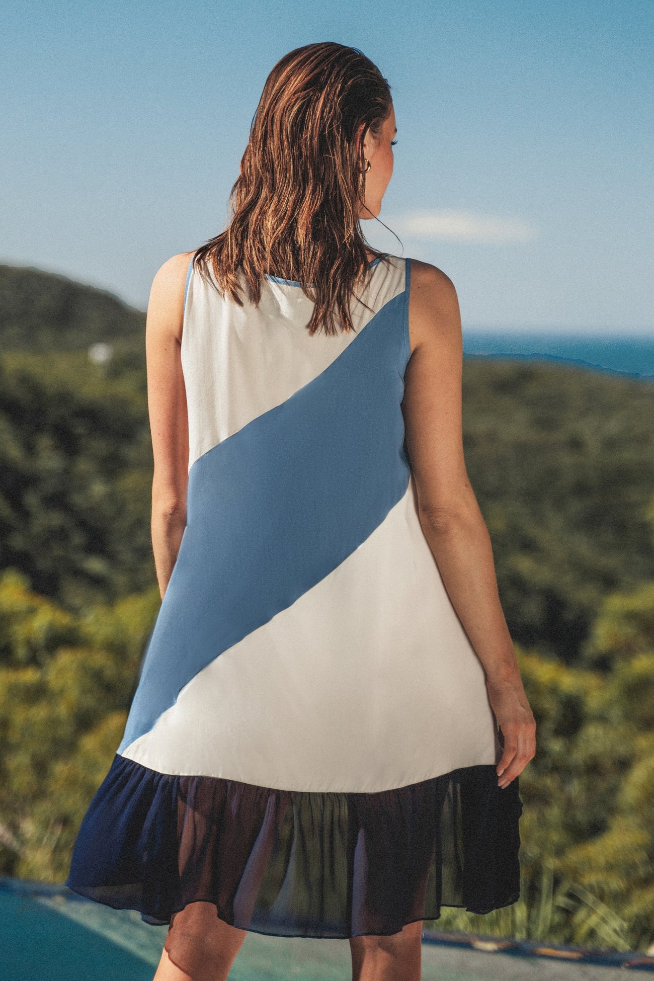 Colorblock Asymmetrical Hem Cover-Up Dress