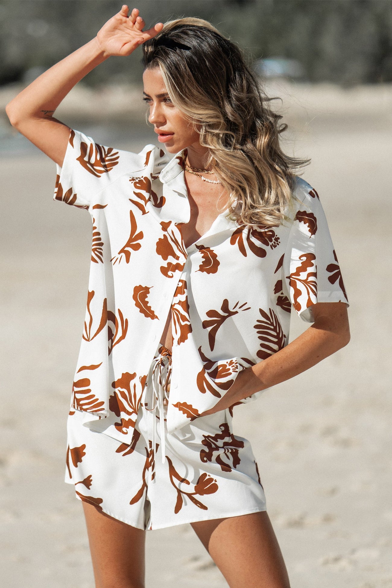 Tropical Print Buttoned Cover-Up Shirt