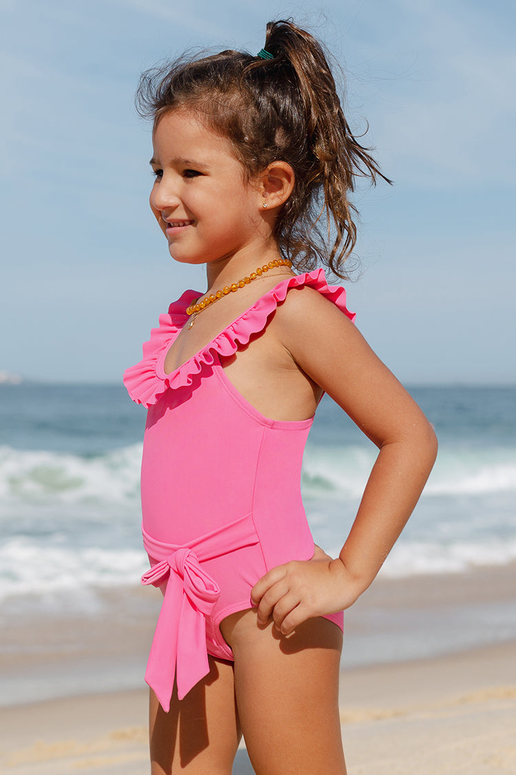 Girls Summer Dreaming High Neck Belted One Piece Swimsuit