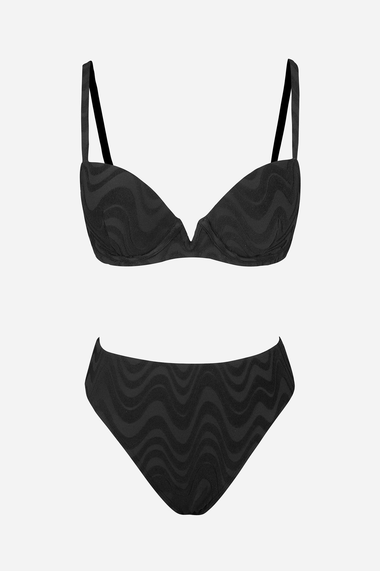 X STASSIE Beachy Wave V-Wire Top & High Waist Bikini Set