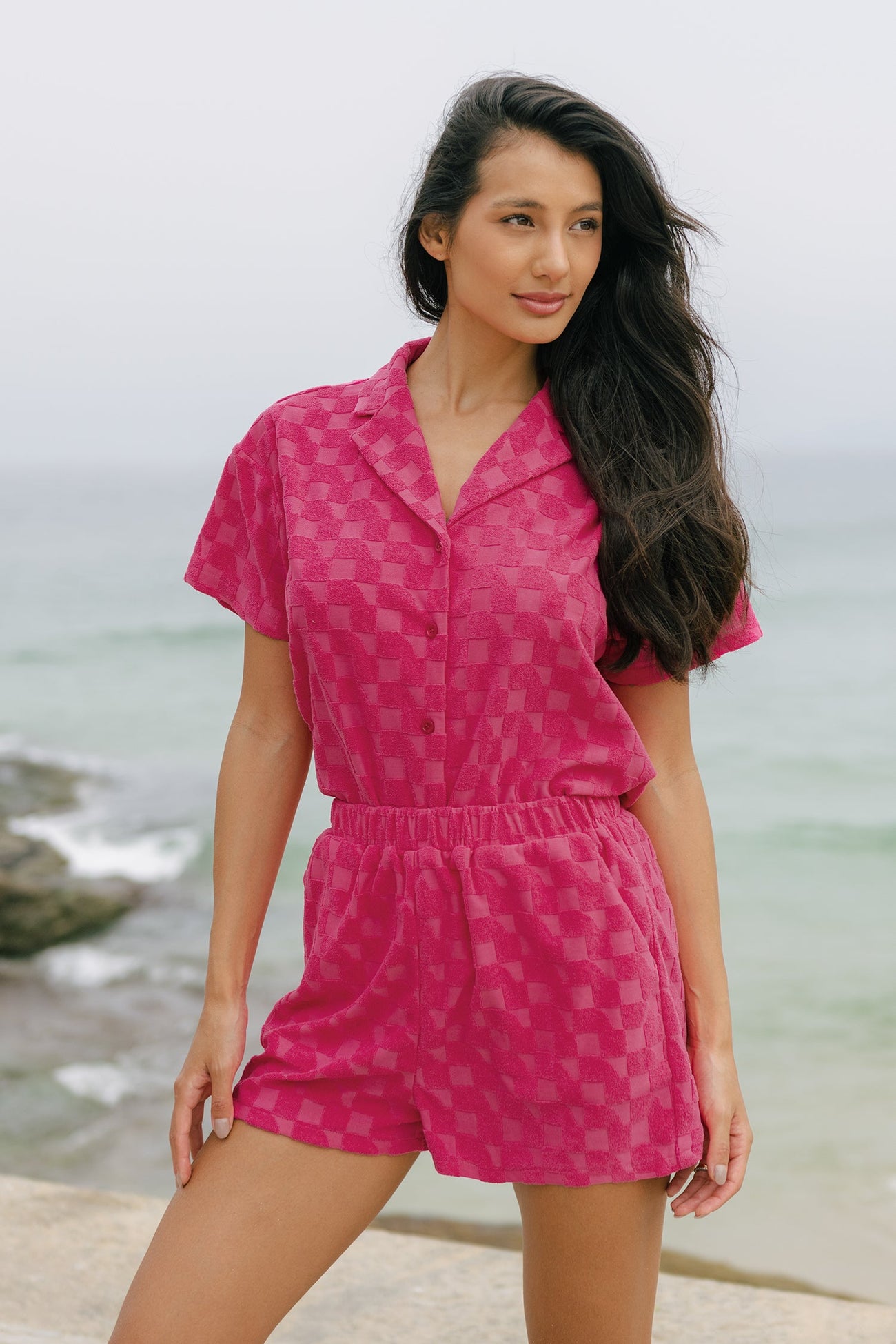 Checkered Jacquard Button-Front Shirt