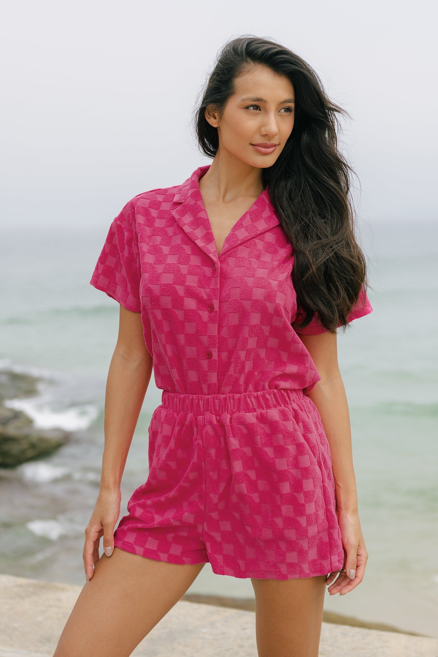Checkered Jacquard Button-Front Shirt