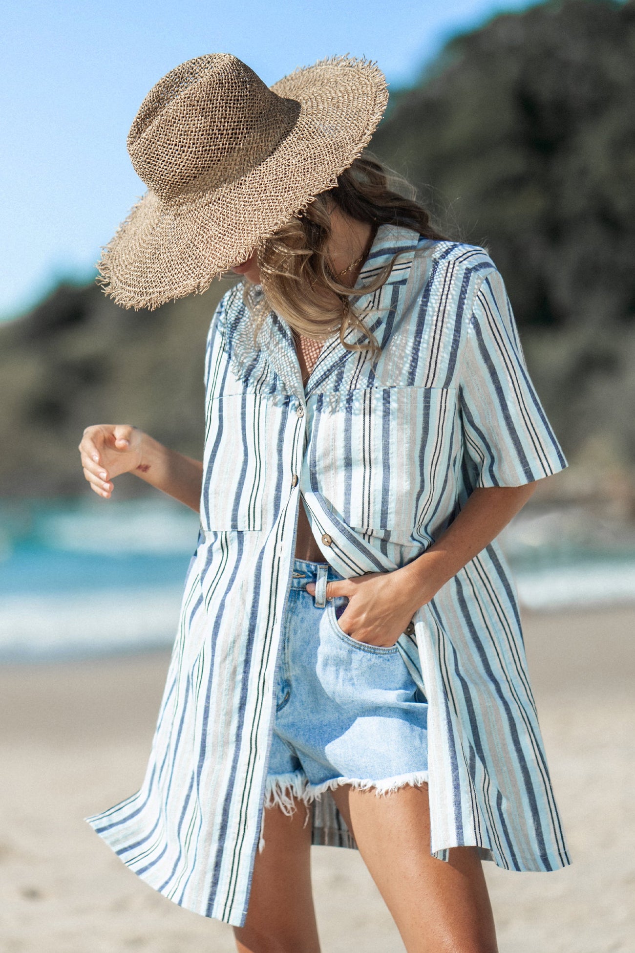 Striped Cover-Up Shirt Dress