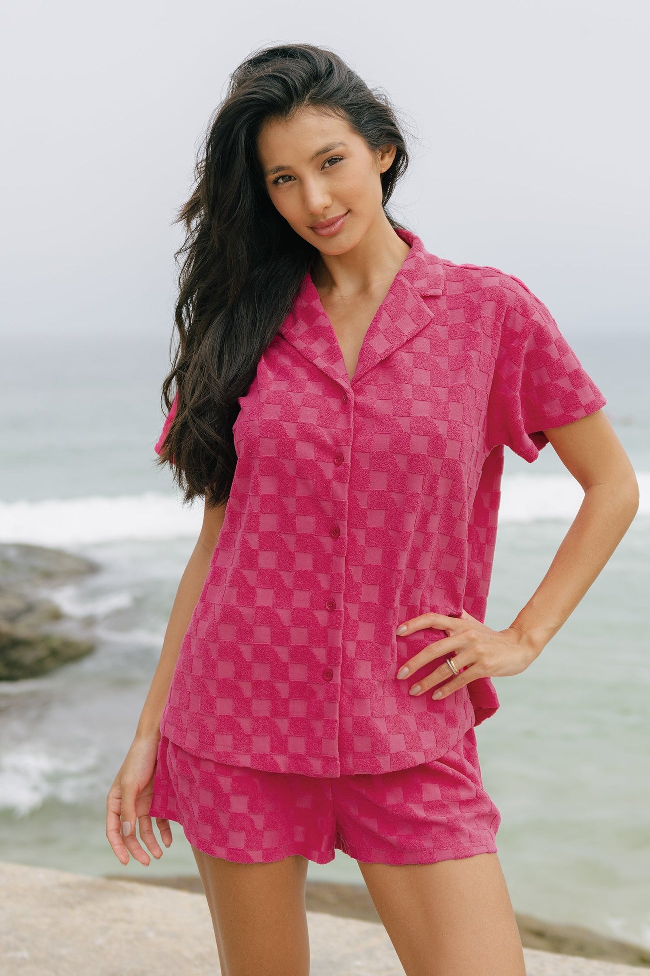 Checkered Jacquard Button-Front Shirt