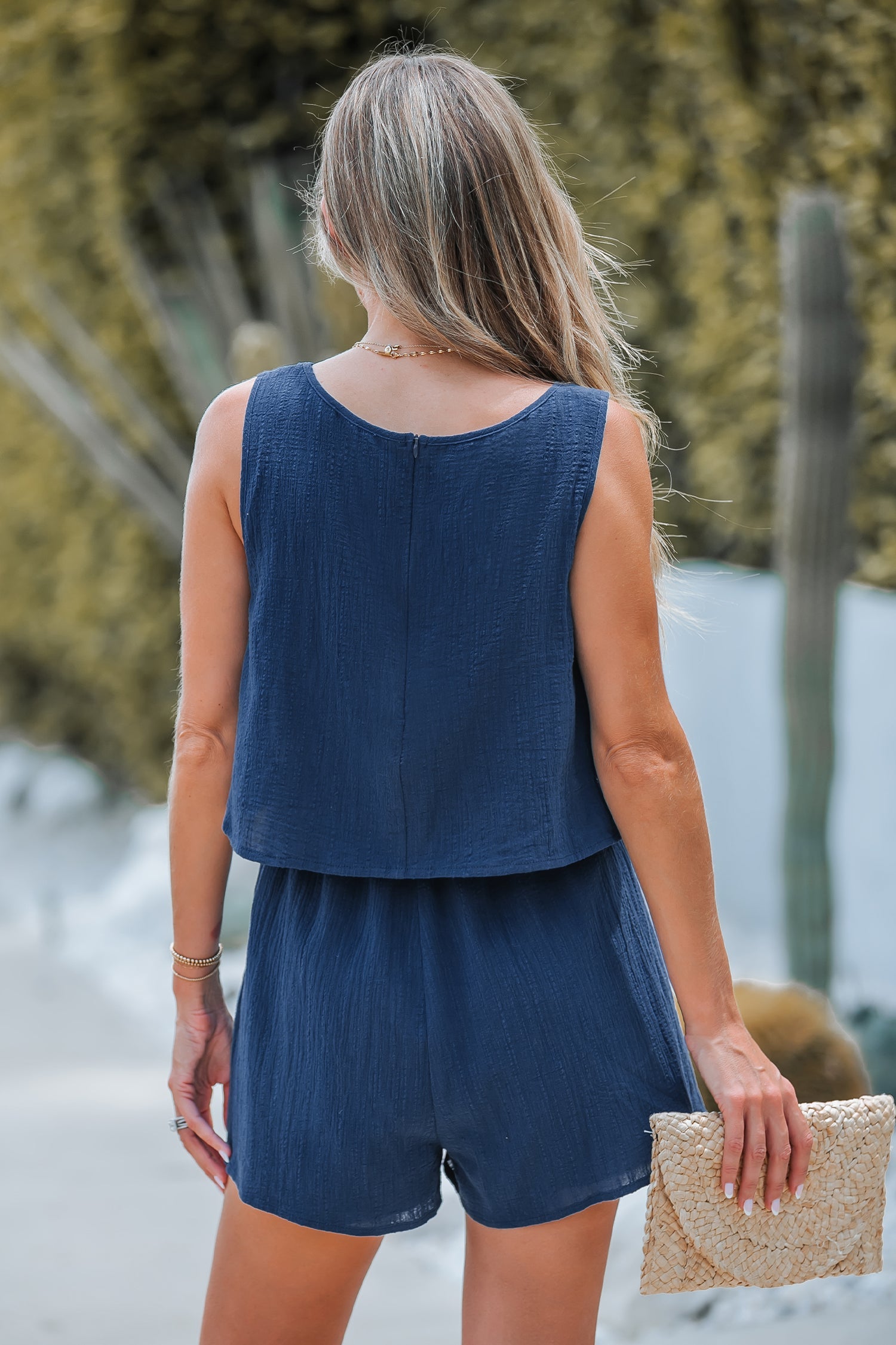 U-neck Flounce Cobalt Romper