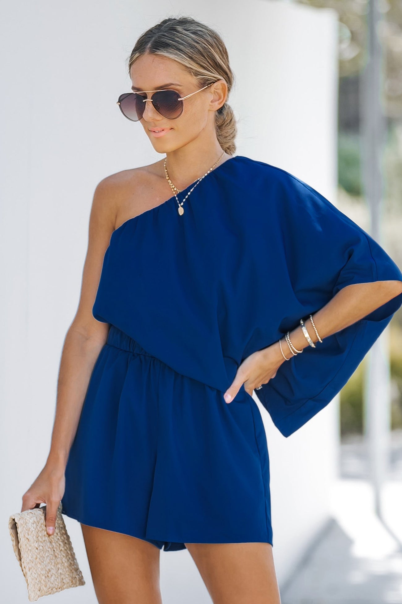 Royal Blue One Shoulder Romper