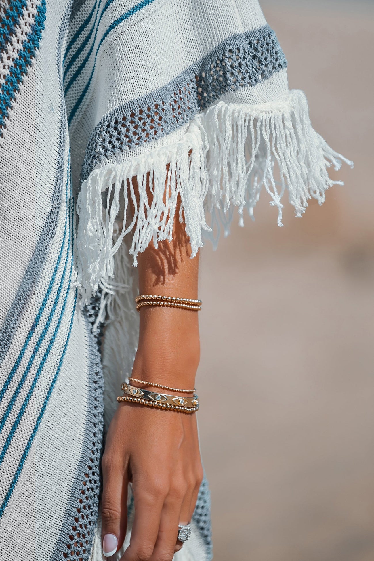 Striped Fringe Cover-Up Poncho