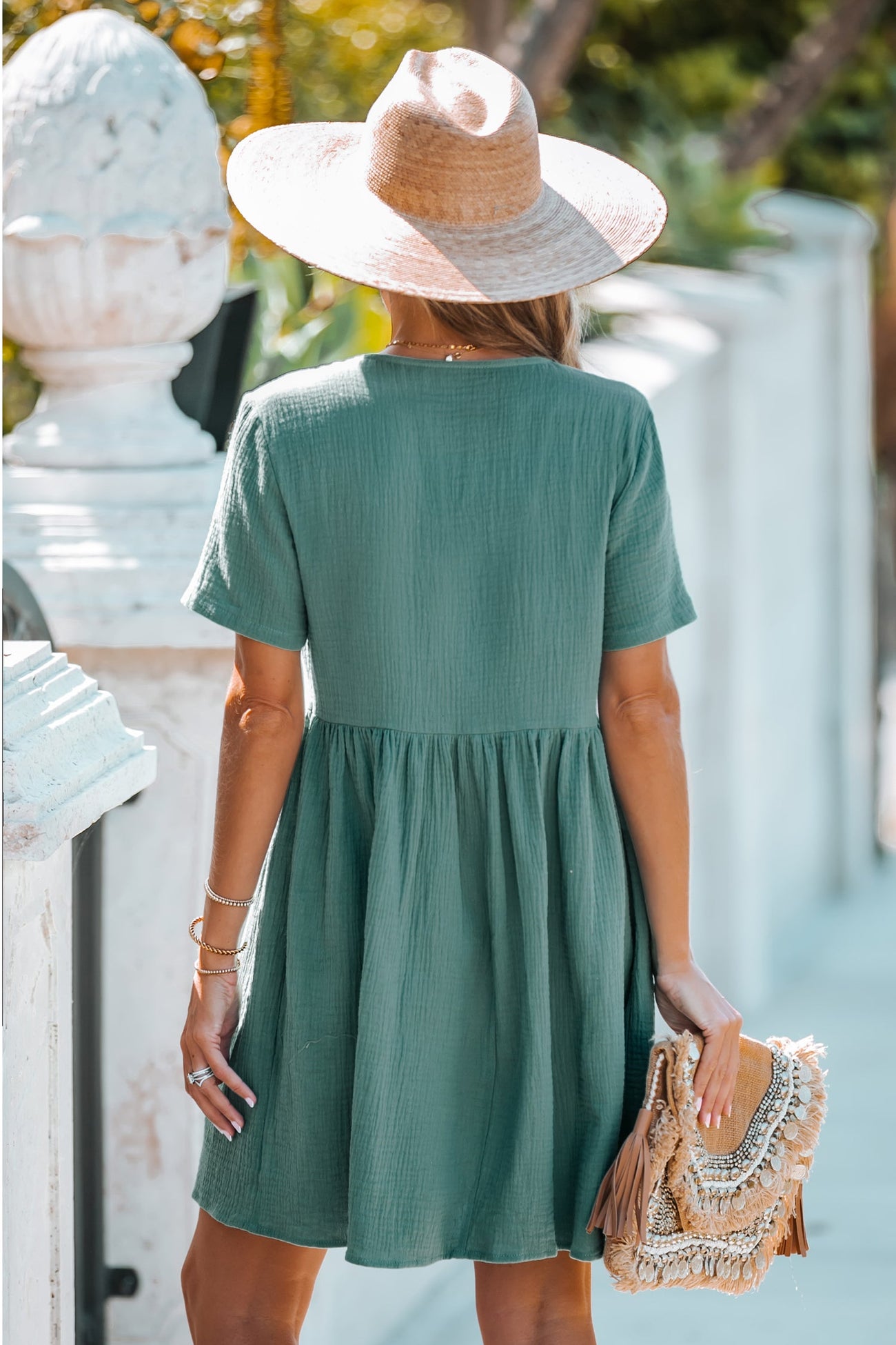 Seersucker Button-Front Mini Dress