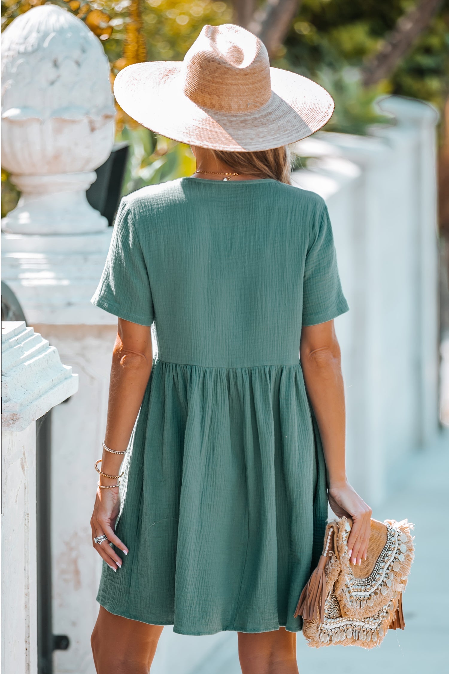 Seersucker Button-Front Mini Dress